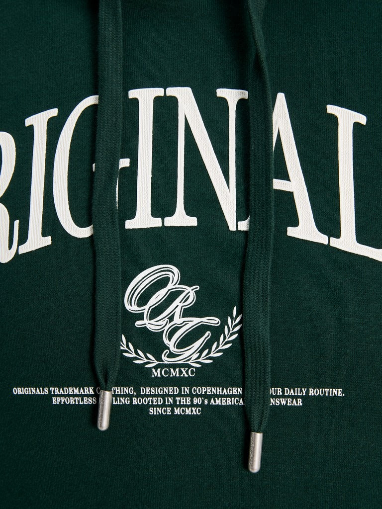 Logo print detail on JACK & JONES Frederiksberg Bold Branding Hoodie in Pine Grove