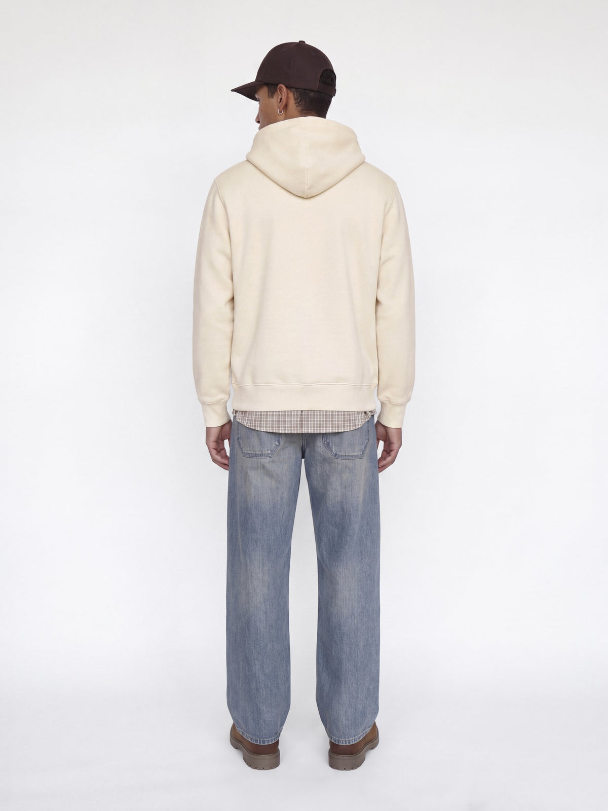 Back view of JACK & JONES Frederiksberg Bold Branding Hoodie in Whisper White on model