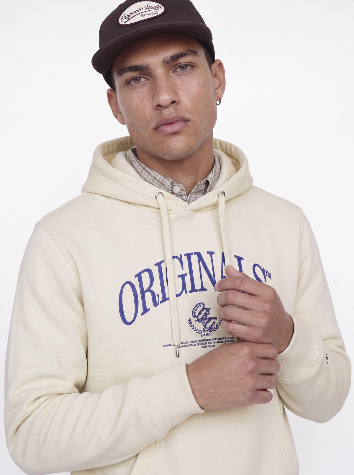 JACK & JONES Frederiksberg Bold Branding Hoodie in Whisper White on model