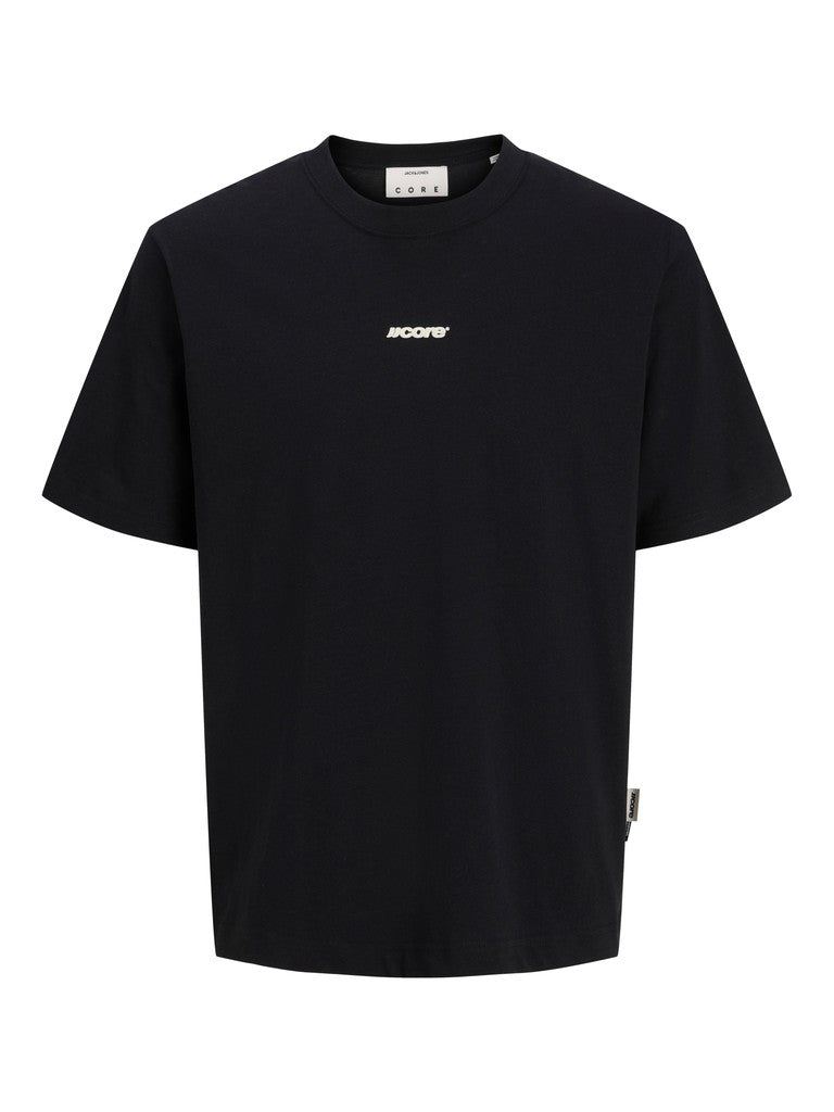 JACK & JONES Club Back Script Crew Neck Tee in Black front view