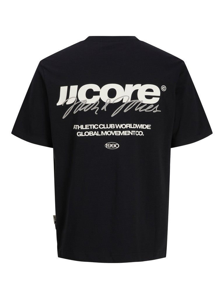 JACK & JONES Club Back Script Crew Neck Tee in Black back view