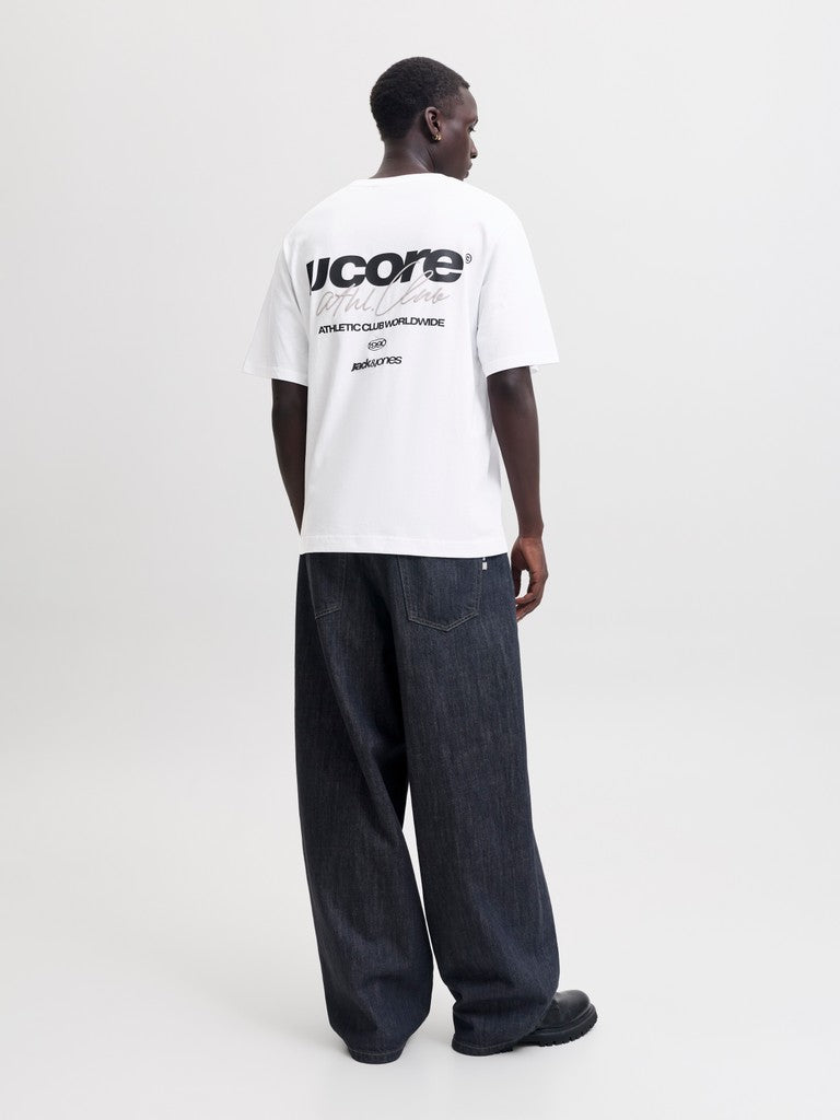 JACK & JONES Club Back Script Crew Neck Tee in Bright White back print detail