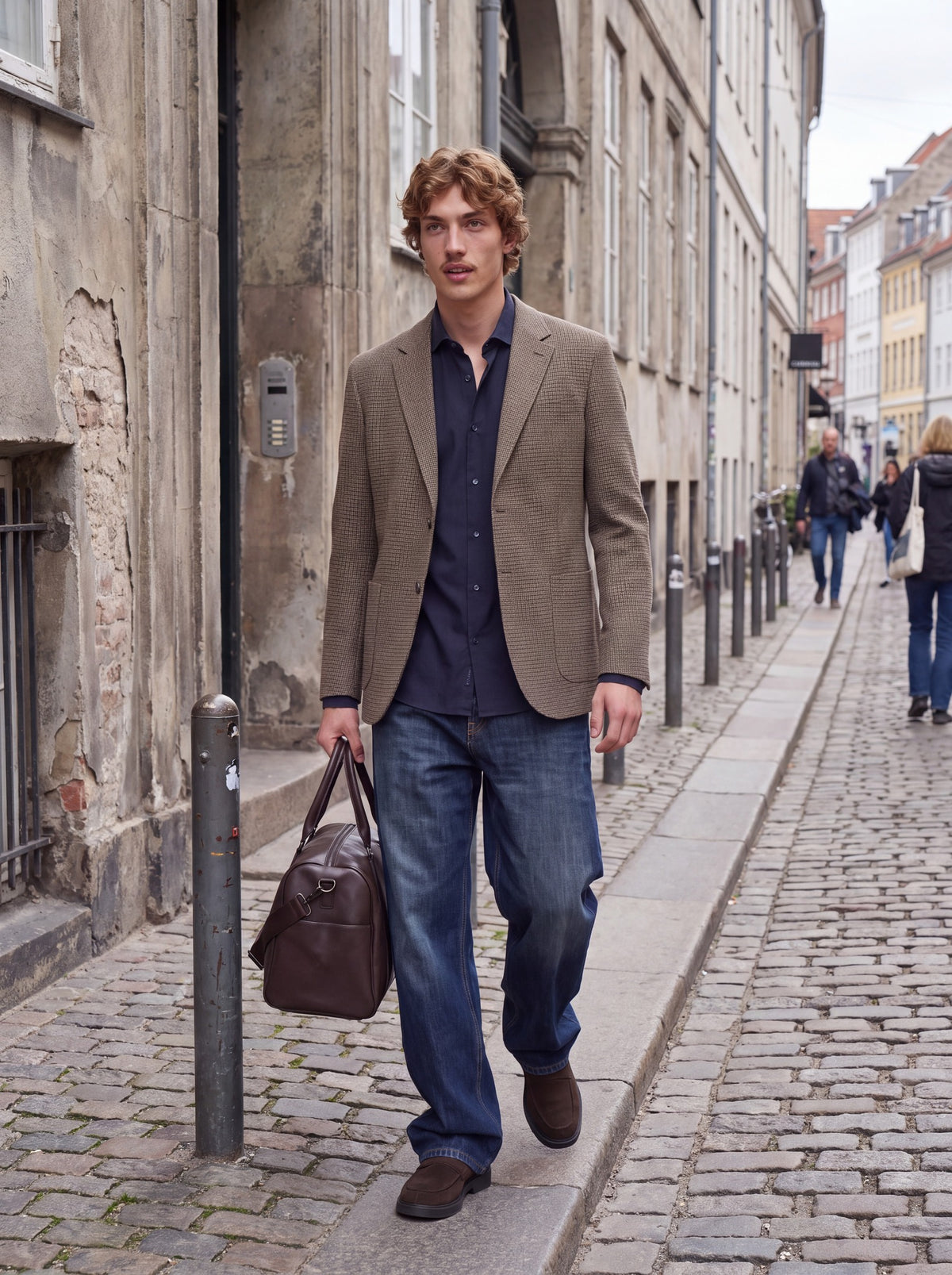 JACK & JONES Parker Corduroy Long Sleeve Shirt in Night Sky lifestyle view