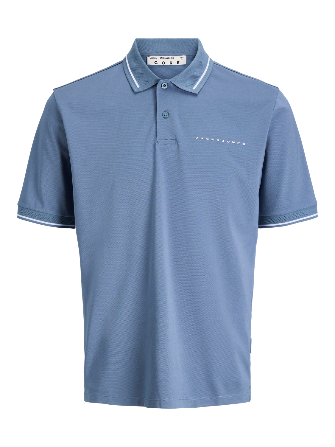 JACK & JONES Fusion Pique Mesh Collar Polo in Blue Mirage front view