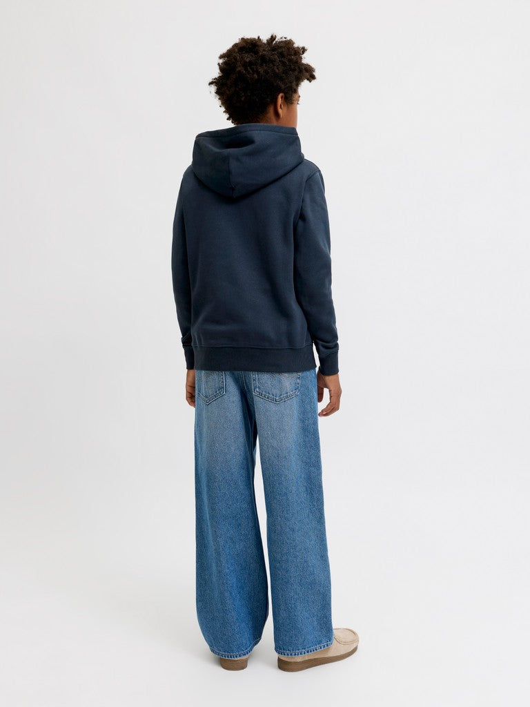 Jack Jones Youths Frederiksberg Monogram Junior Sweat Hoodie in Sky Captain back model view