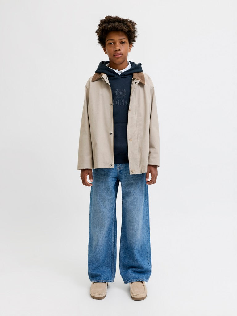 Jack Jones Youths Frederiksberg Monogram Junior Sweat Hoodie in Sky Captain full length model view