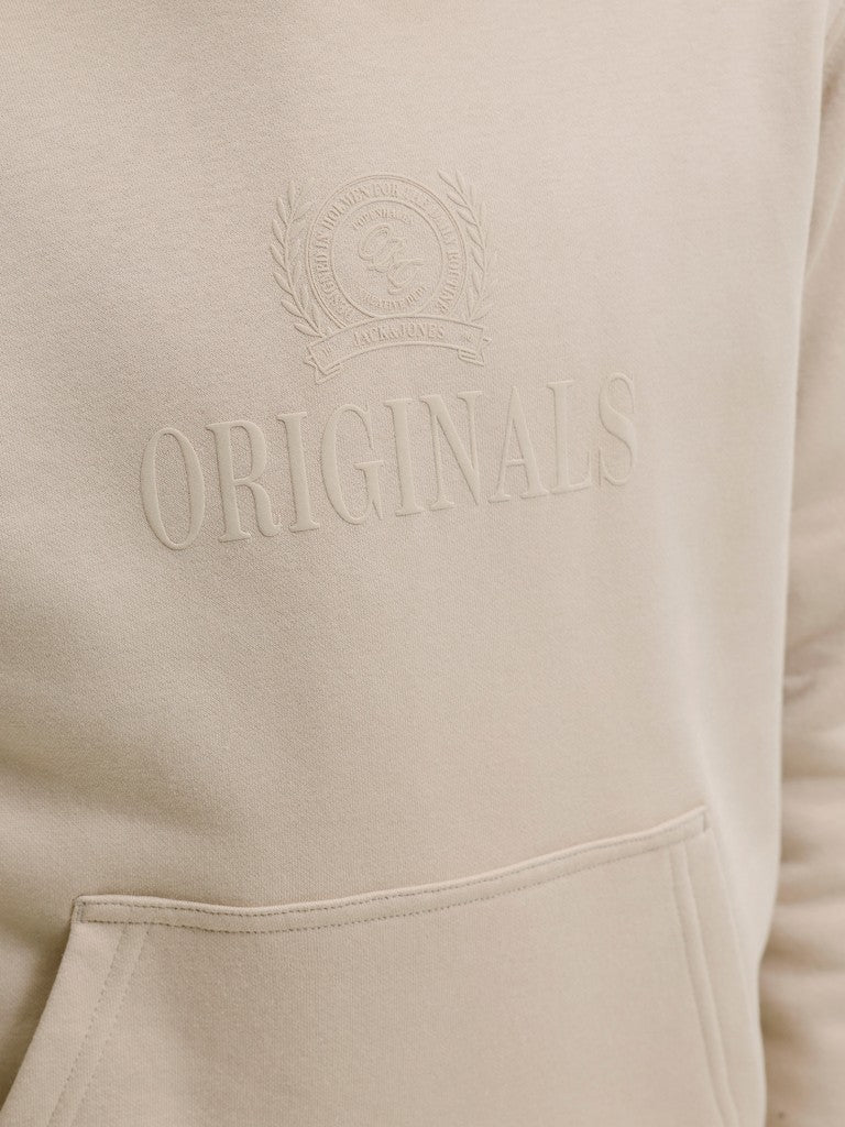 Jack Jones Youths Frederiksberg Monogram Junior Sweat Hoodie in Feather Gray embossed logo detail