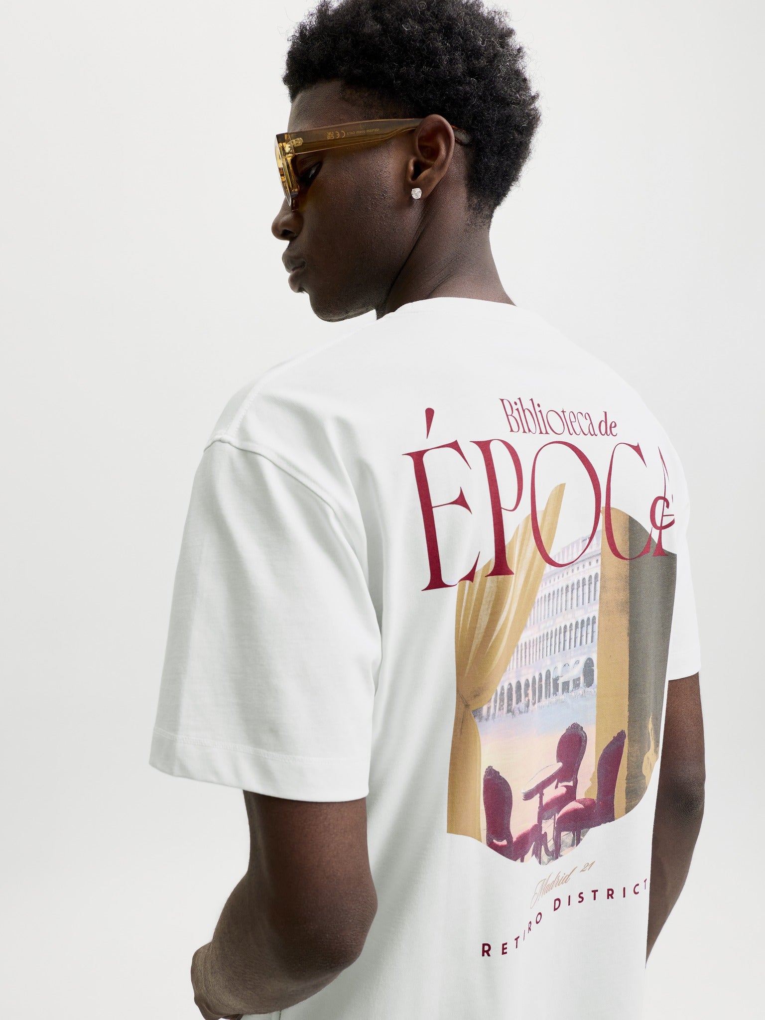 JACK & JONES Salamanco Photo Back Crew Neck Tee in Bright White angled model view angled model view