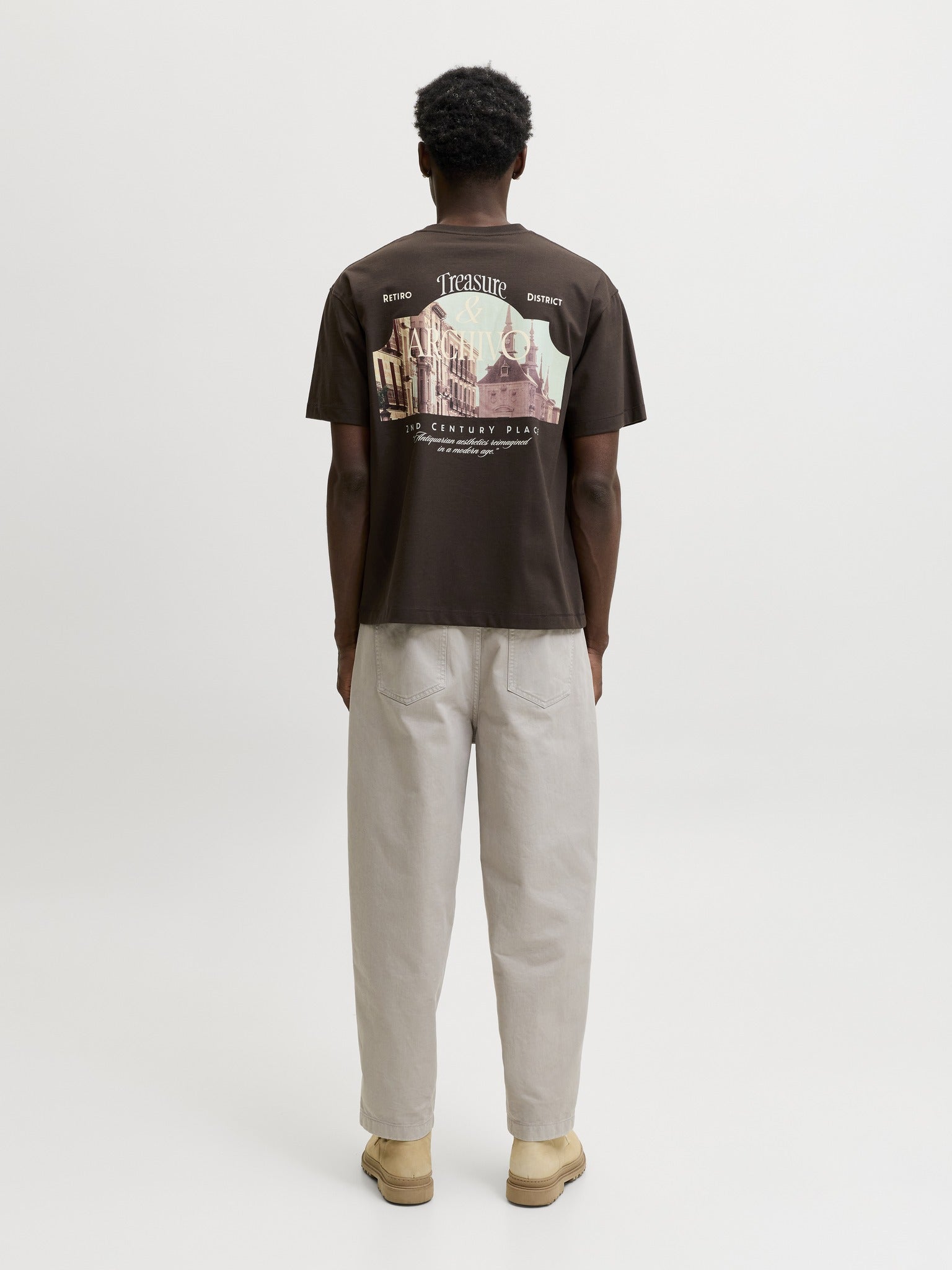 JACK & JONES Salamanco Photo Back Crew Neck Tee in Java back model view