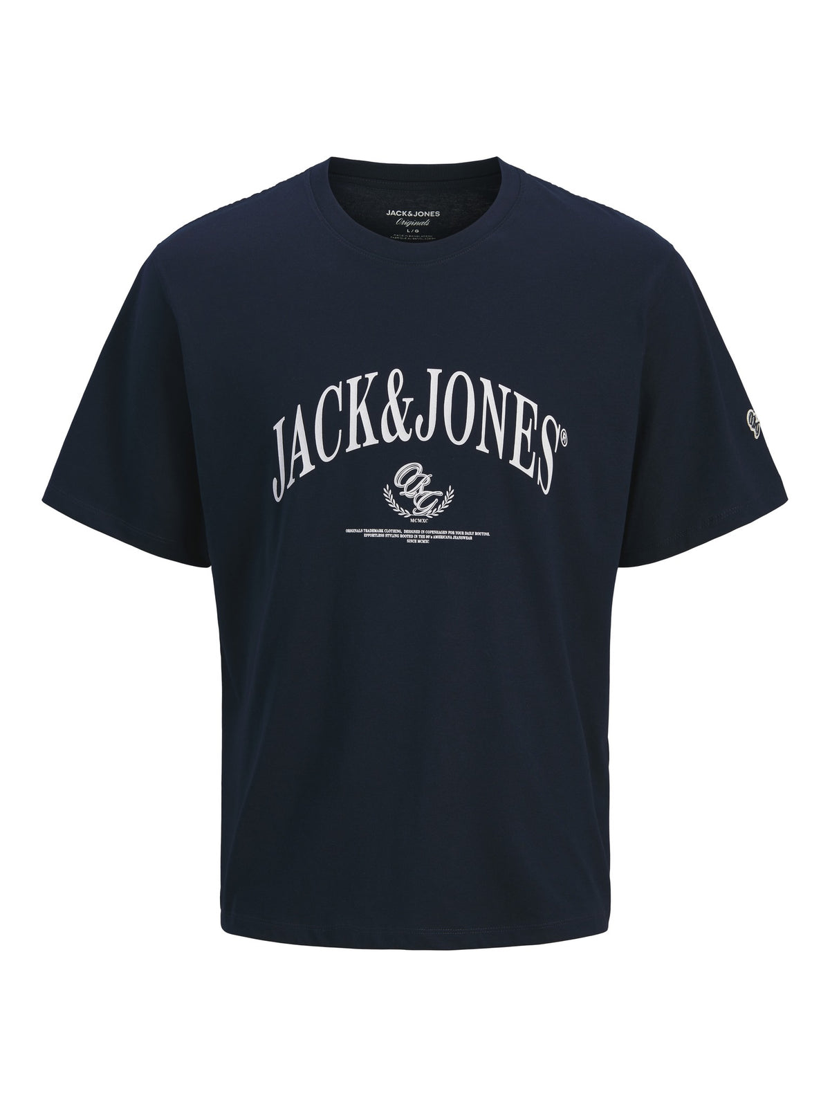 JACK & JONES Frederiksberg Bold Branding Crew Neck Tee in Sky Captain front view