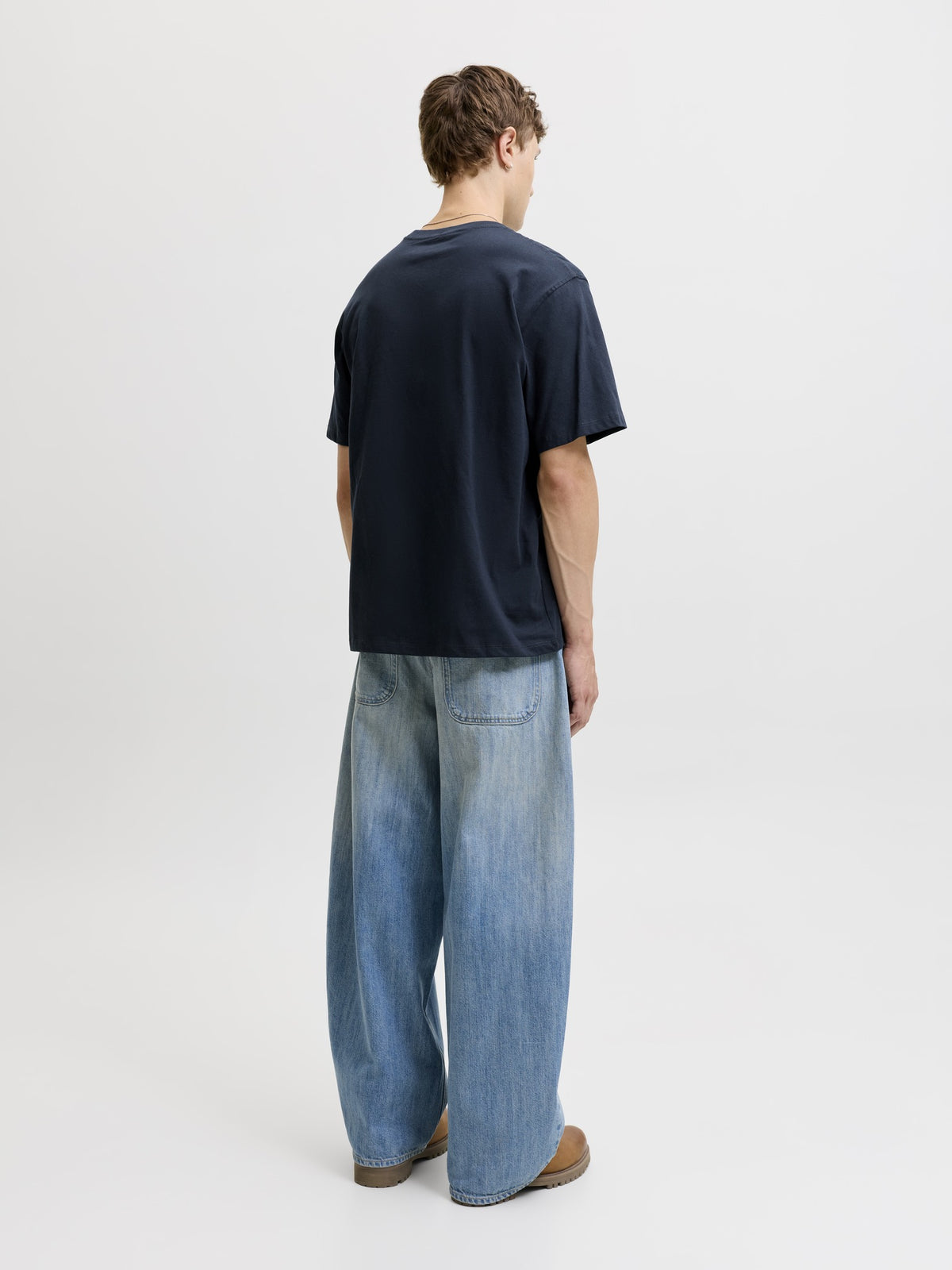 JACK & JONES Frederiksberg Bold Branding Crew Neck Tee in Sky Captain back view on model