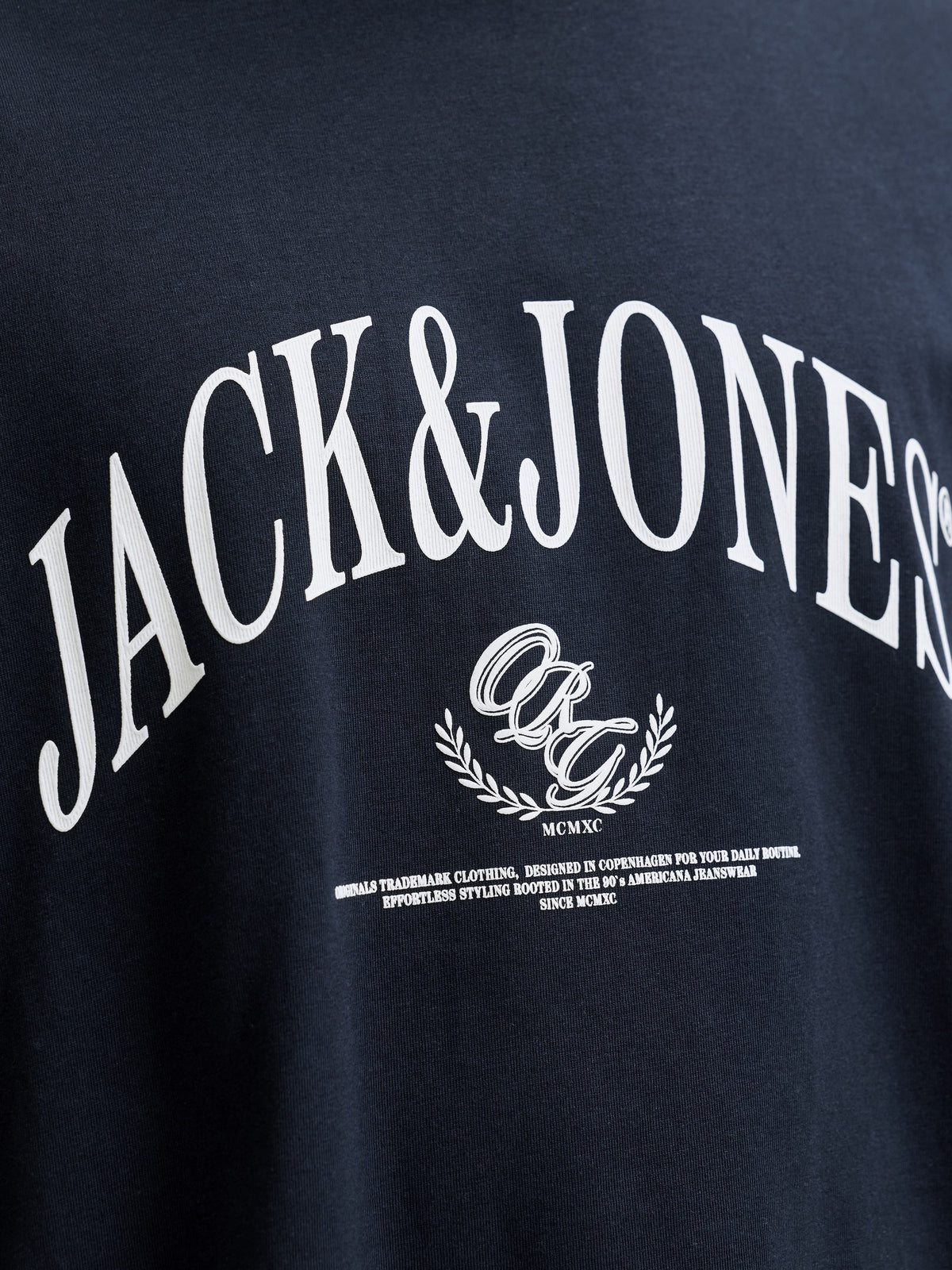 JACK & JONES Frederiksberg Bold Branding Crew Neck Tee in Sky Captain logo print detail