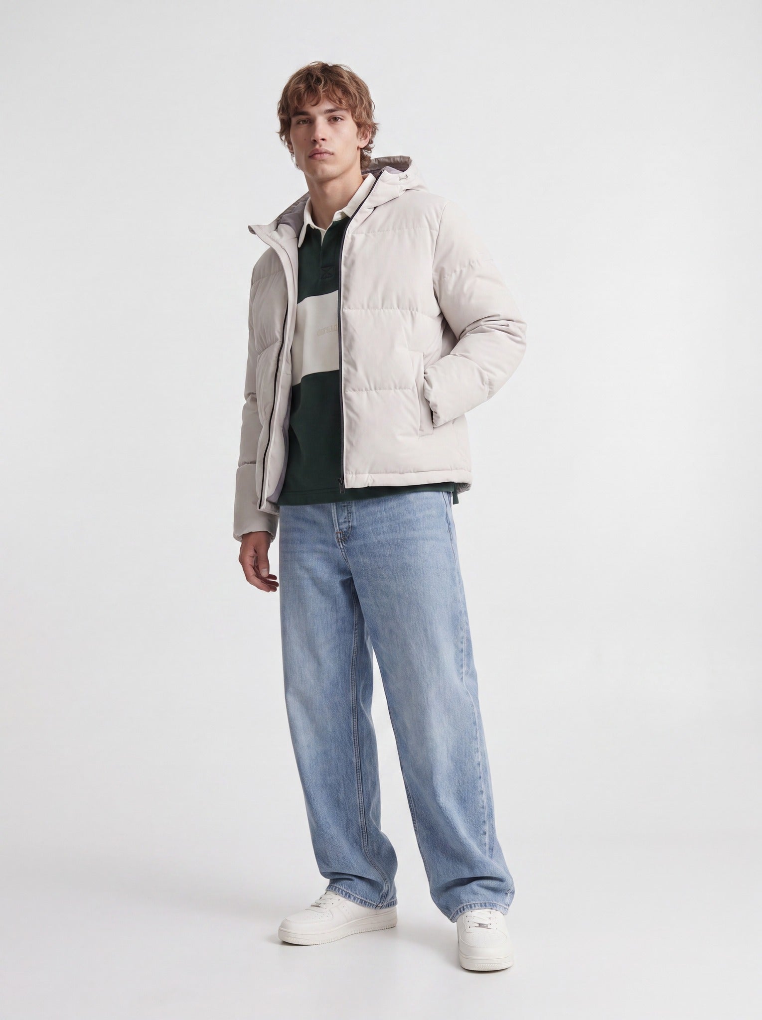 JACK & JONES Galaxy Puffer Jacket in Moonbeam full length view