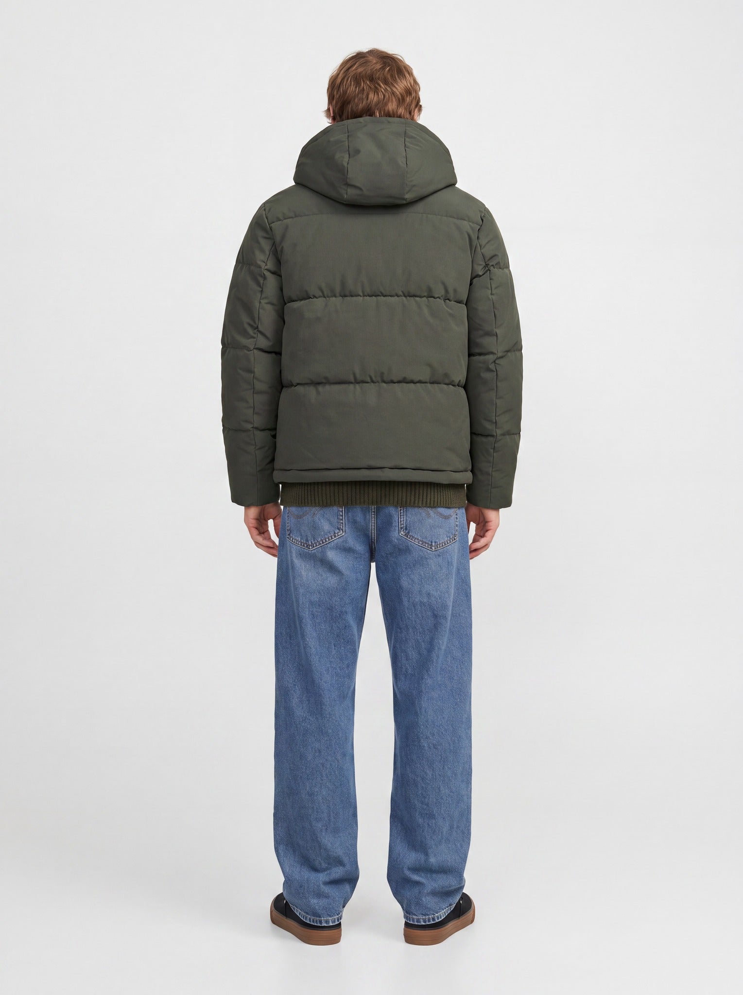 JACK & JONES Galaxy Puffer Jacket in Rosin back view on model