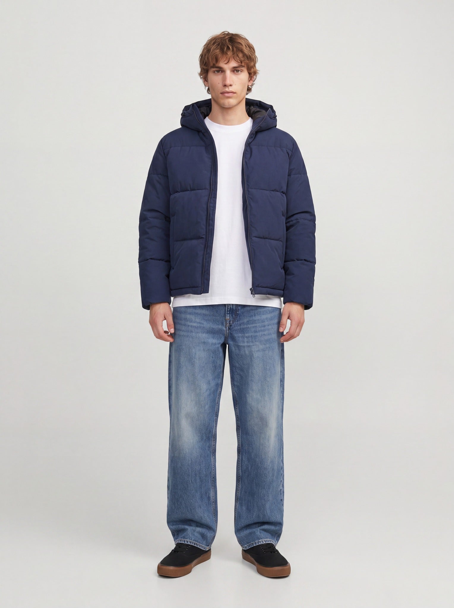 JACK & JONES Galaxy Puffer Jacket in Sky Captain full length view