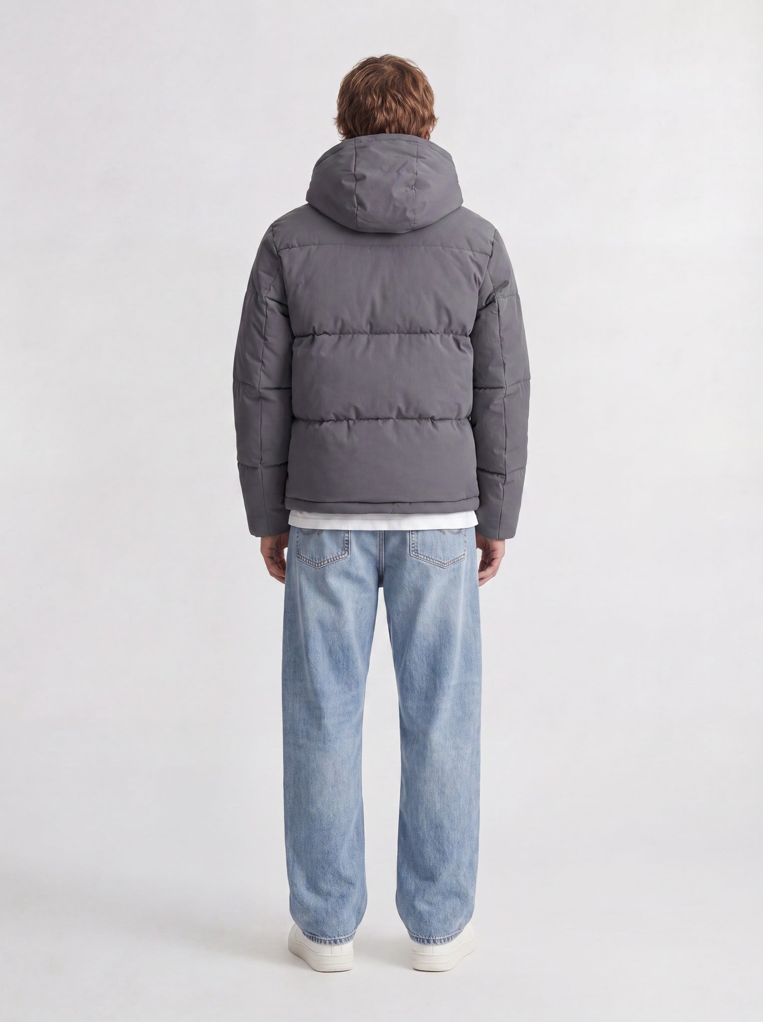 JACK & JONES Galaxy Puffer Jacket in Asphalt back view on model