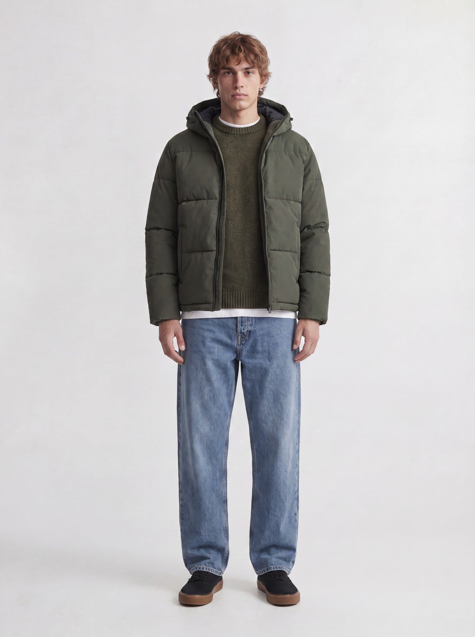 JACK & JONES Galaxy Puffer Jacket in Rosin angled view on model
