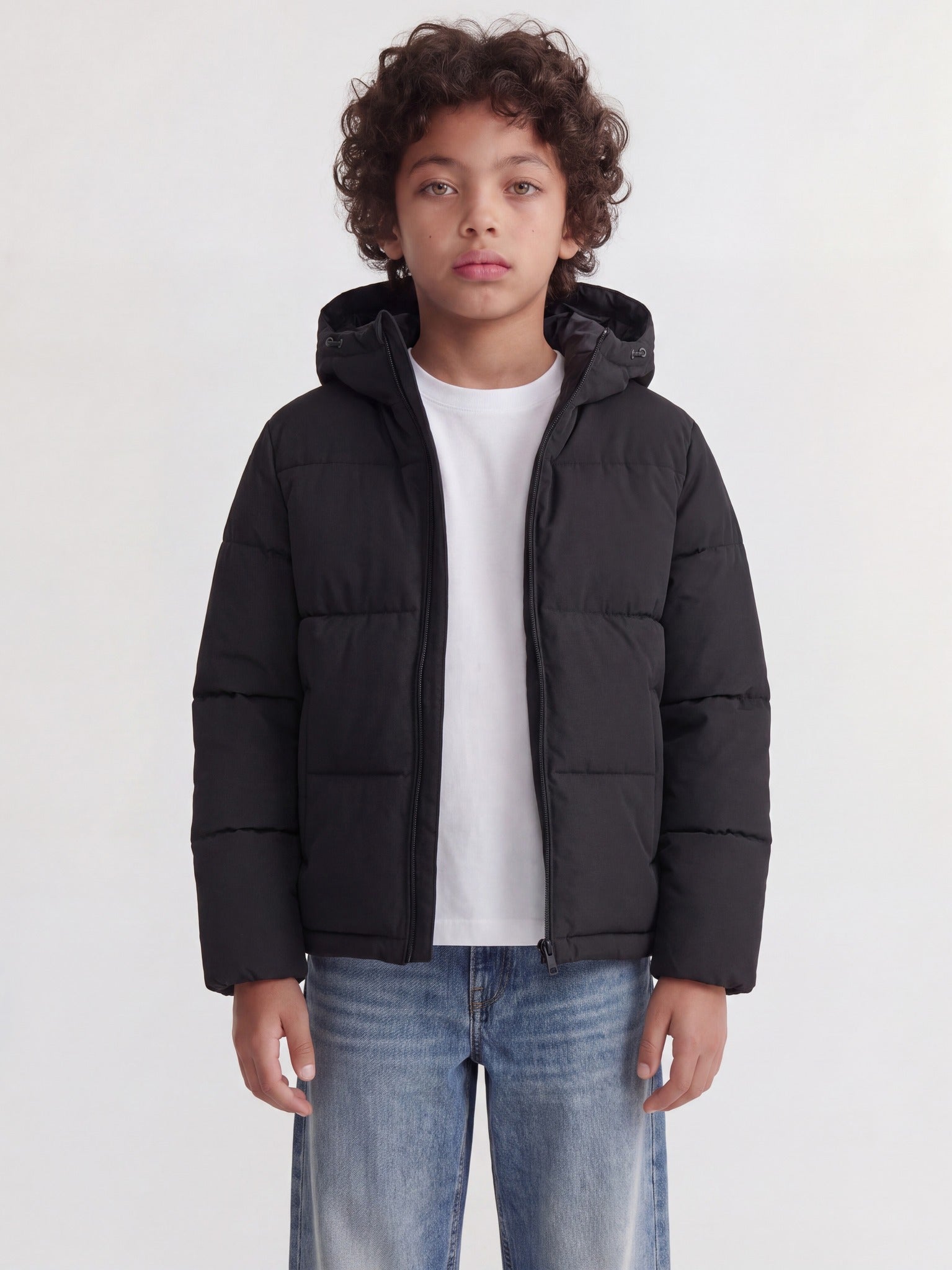 Jack Jones Junior Galaxy Boys Puffer Jacket in Black full length view