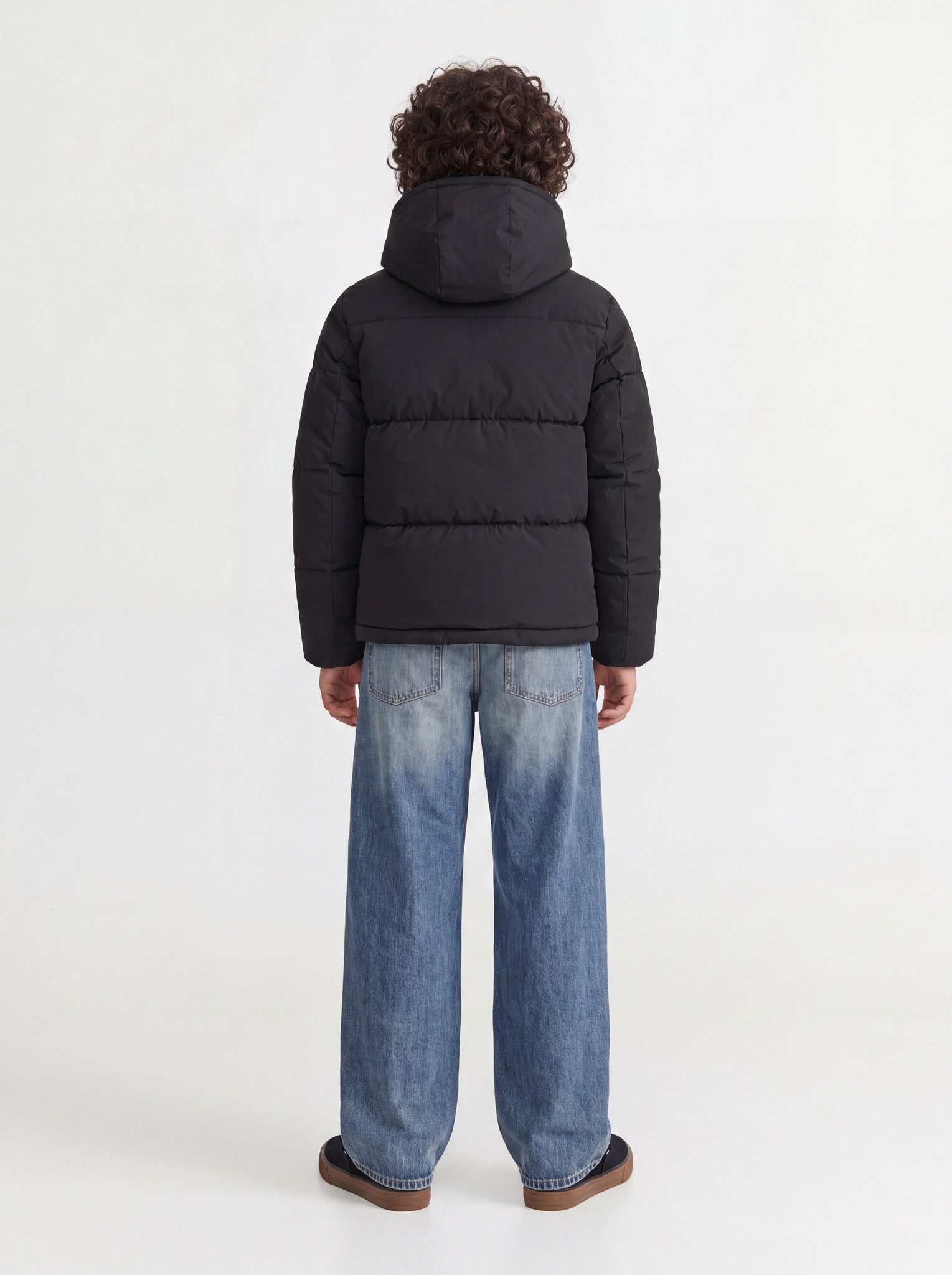 Back view of the Jack Jones Junior Galaxy Boys Puffer Jacket in Black