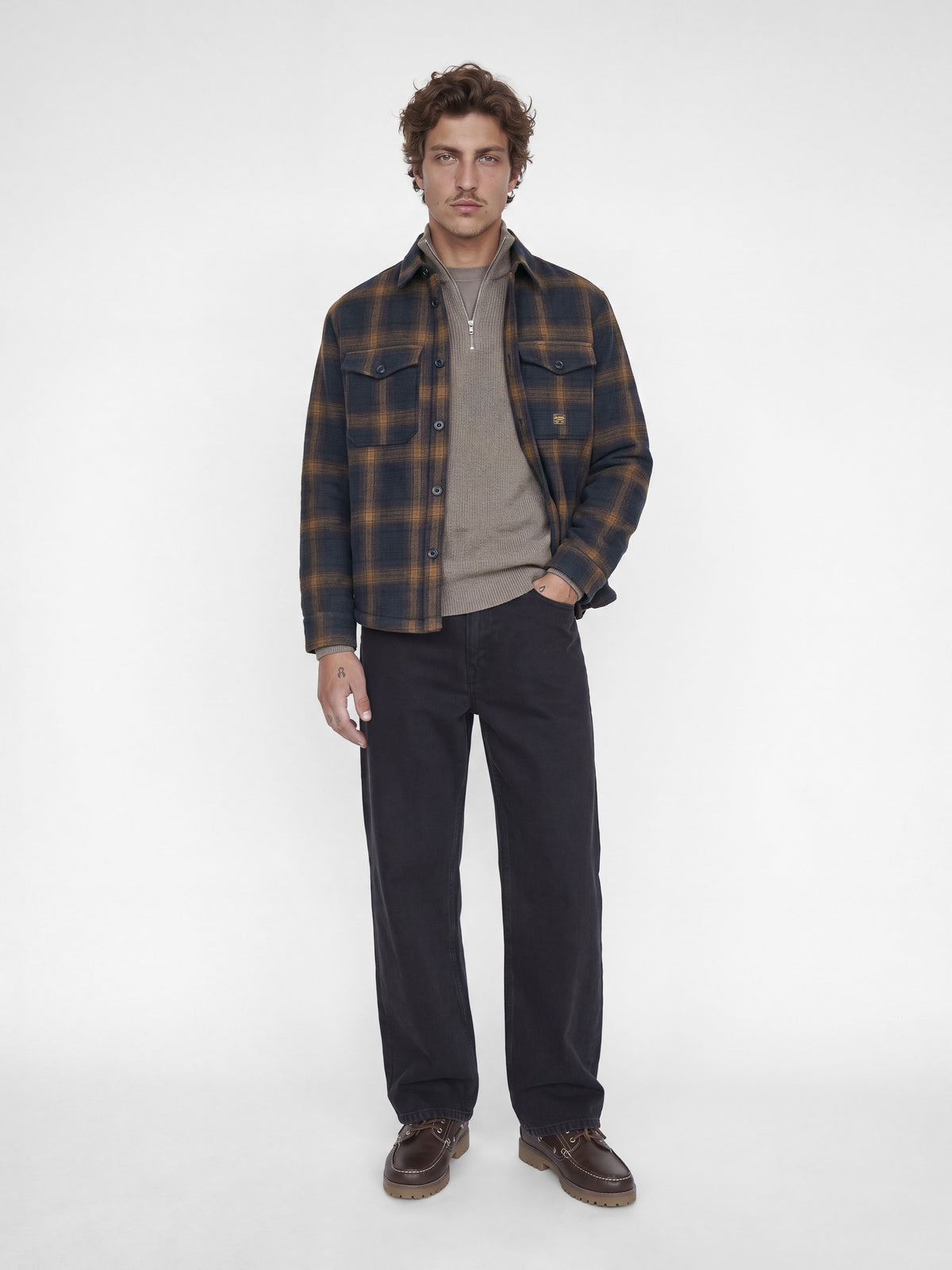 Jack & Jones Fade Jacket in Dark Navy Check full length view