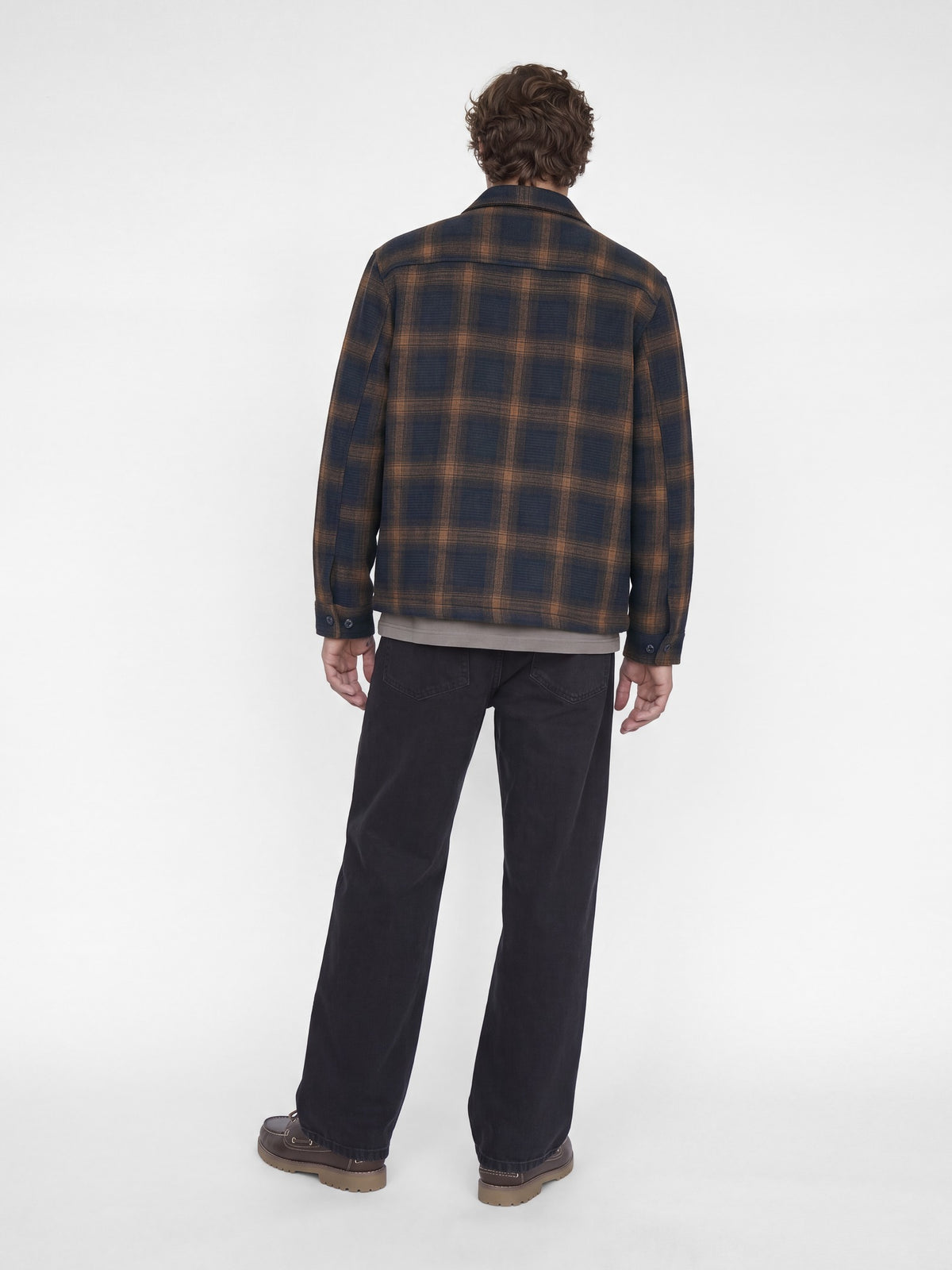 Jack & Jones Fade Jacket in Dark Navy Check back view on model