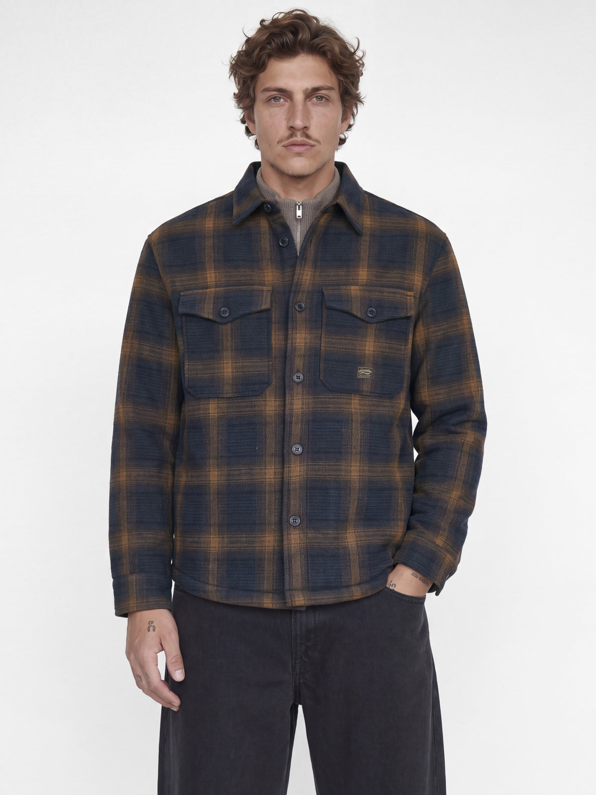 Jack & Jones Fade Jacket in Dark Navy Check on model