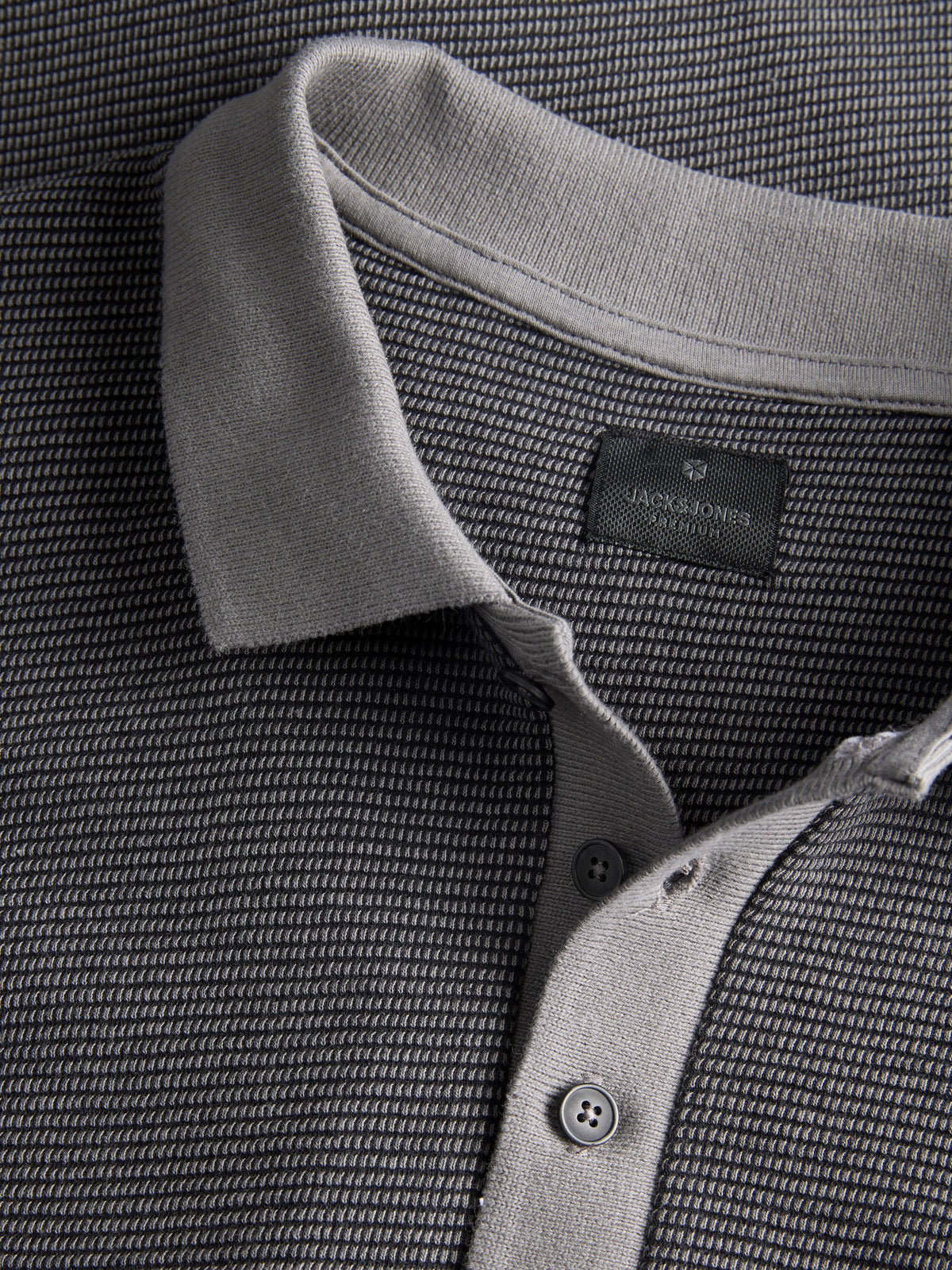 JACK & JONES Theo Polo in Black collar and textured fabric detail