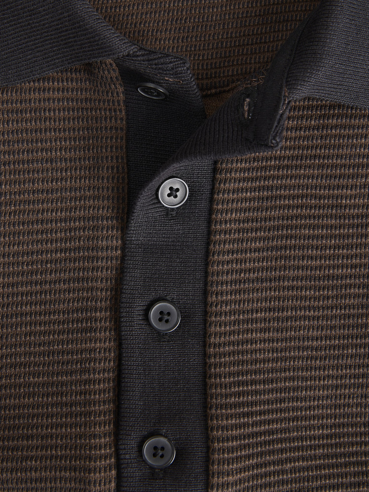 JACK & JONES Theo Polo in Chocolate Martini button placket and collar detail