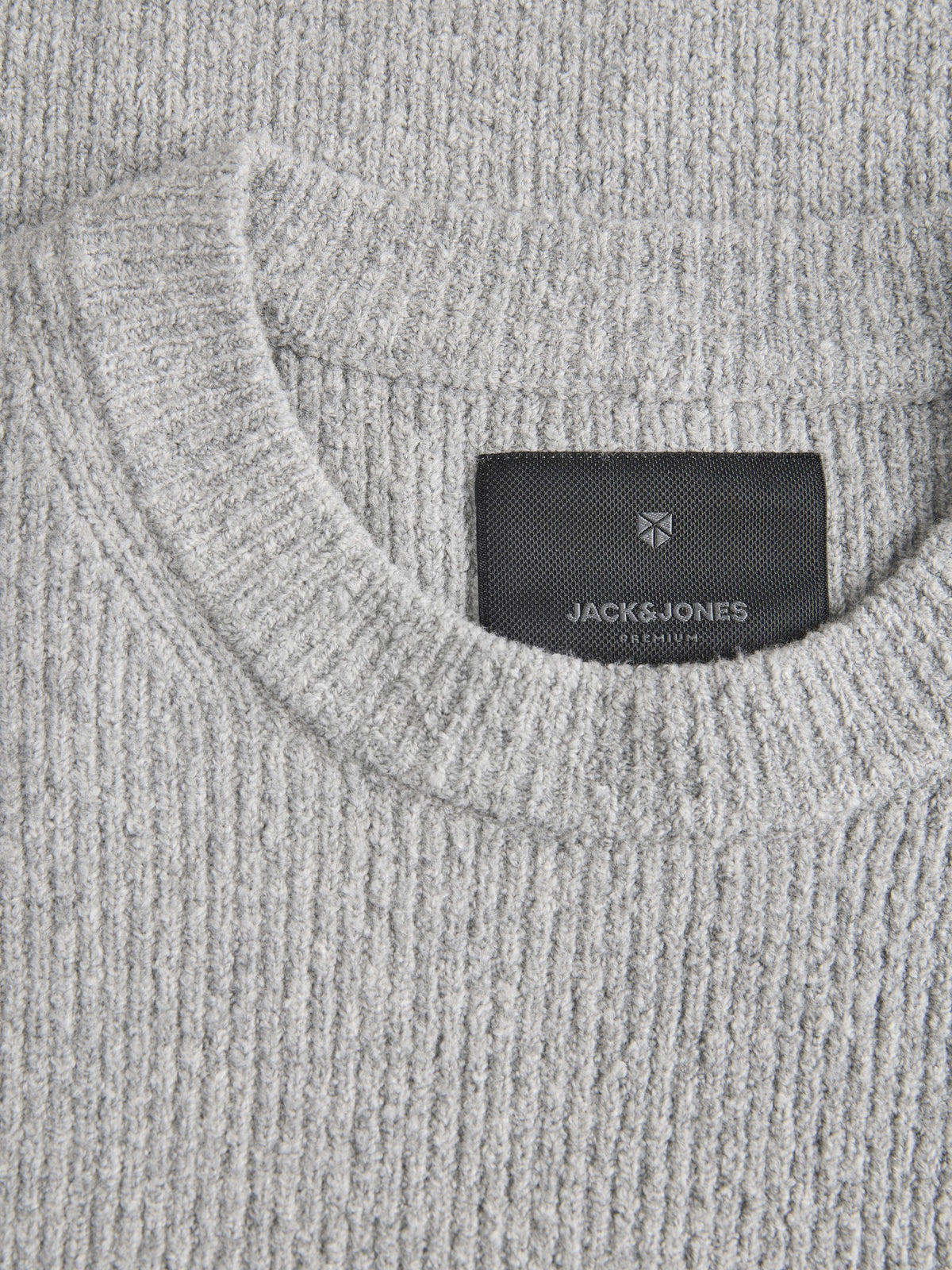 JACK & JONES Wesley Knit Mock Neck in Light Grey Melange branded neck label