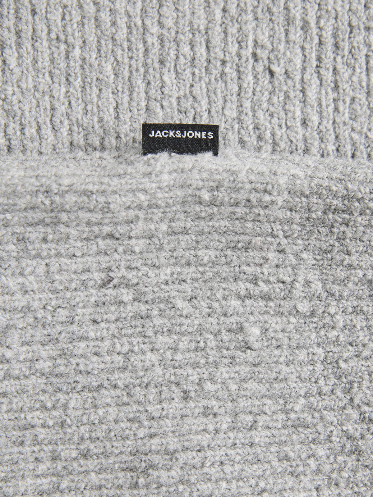JACK & JONES Wesley Knit Mock Neck in Light Grey Melange woven brand label on knit