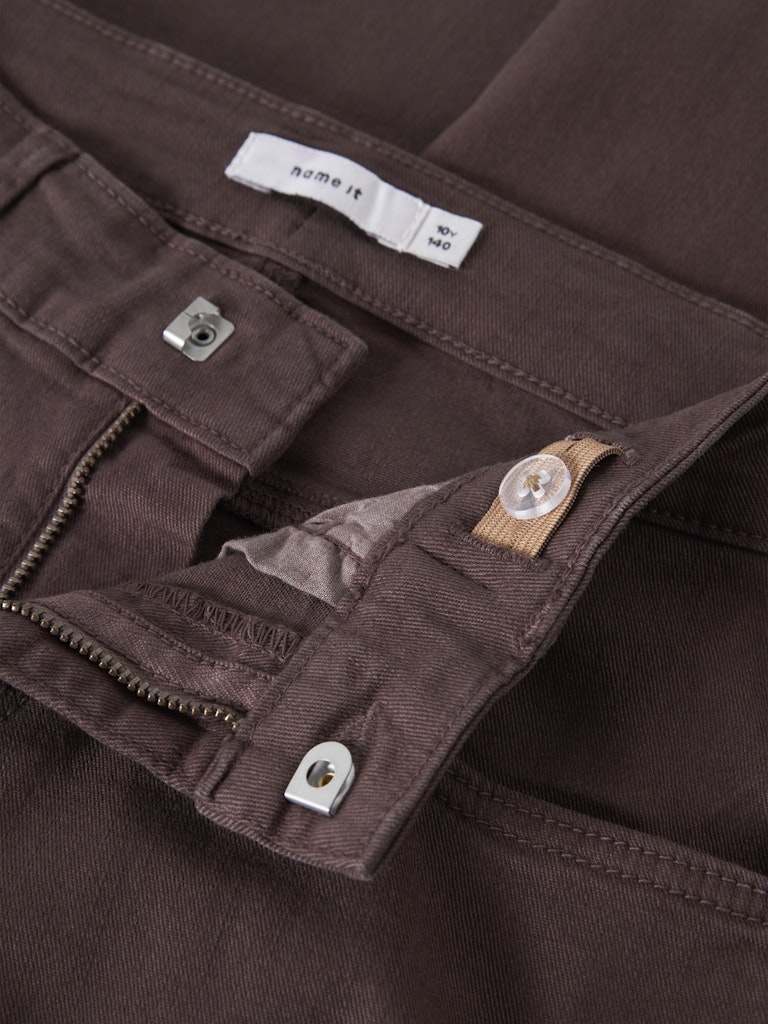 NAME IT Rose Wide Twi Pant 1115 - tp in French Roast zip and button detail