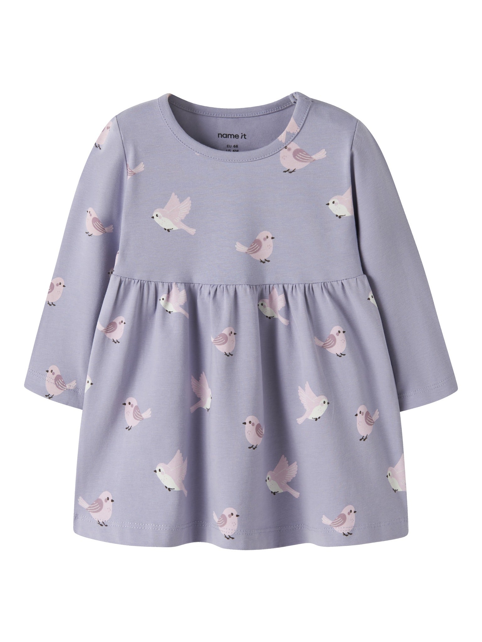 NAME IT Vandora Long Sleeve Dress in Heirloom Lilac Birds front view