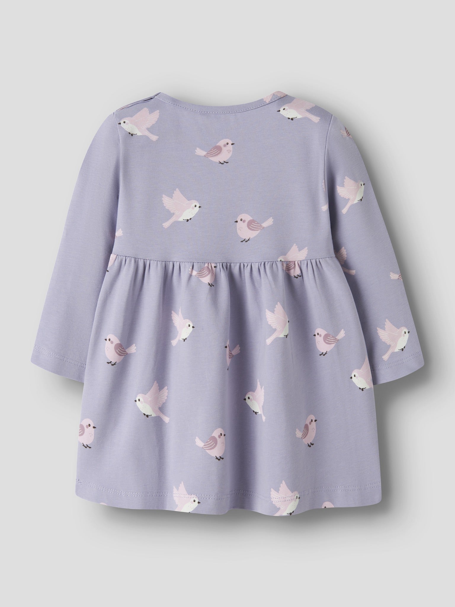 NAME IT Vandora Long Sleeve Dress in Heirloom Lilac Birds back view