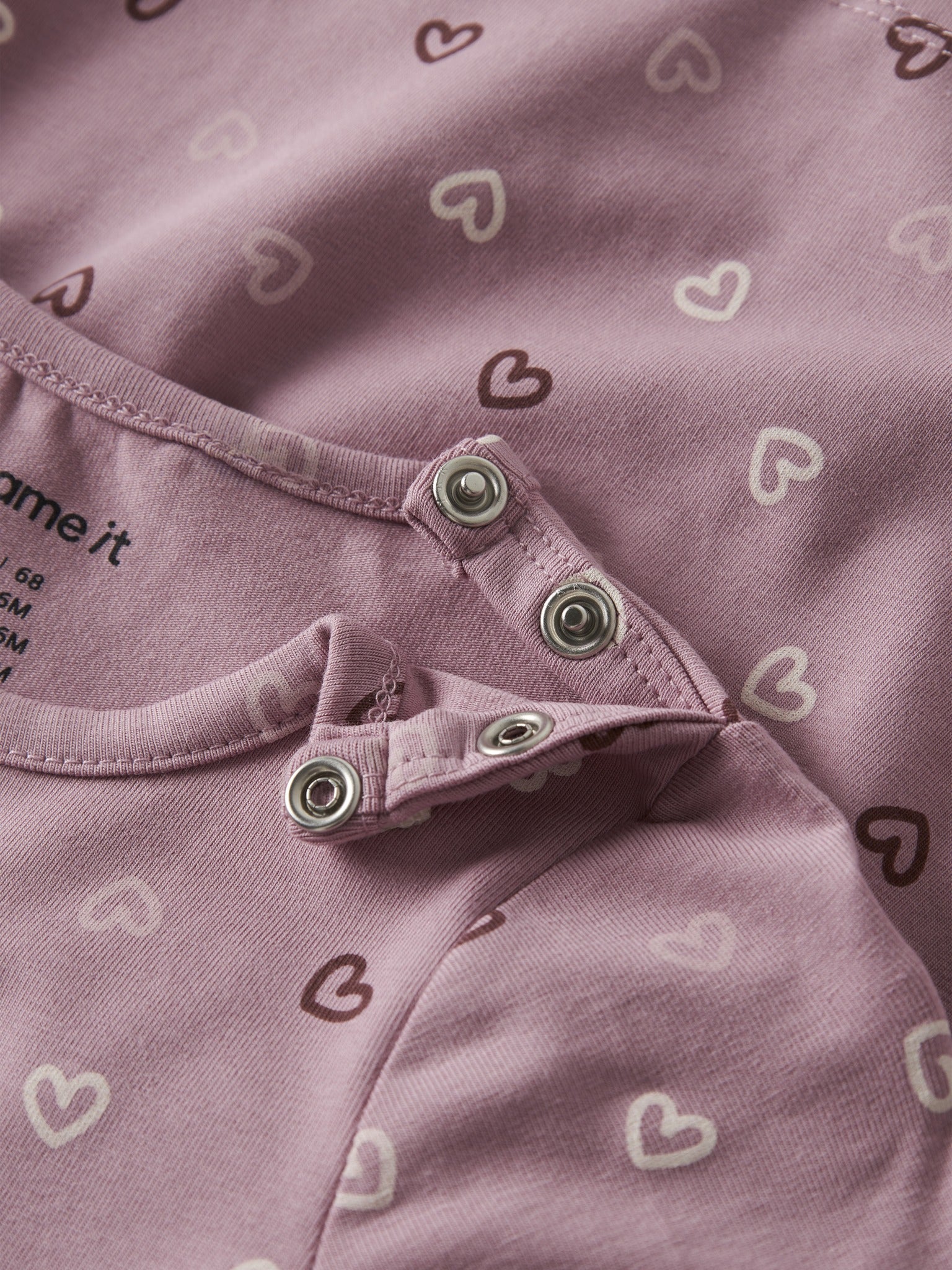 NAME IT Vandora Long Sleeve Dress in Lilas Hearts snap button placket detail
