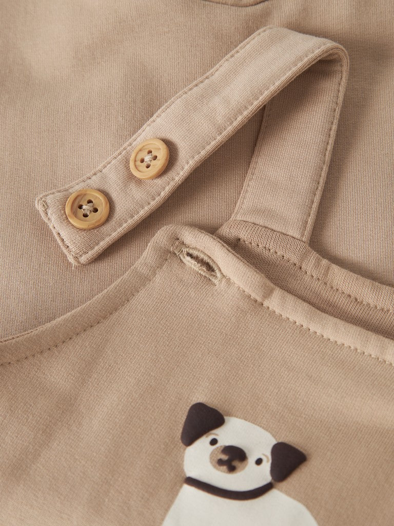 NAME IT Vonne Sweatshirt Overall in Sesame strap button detail
