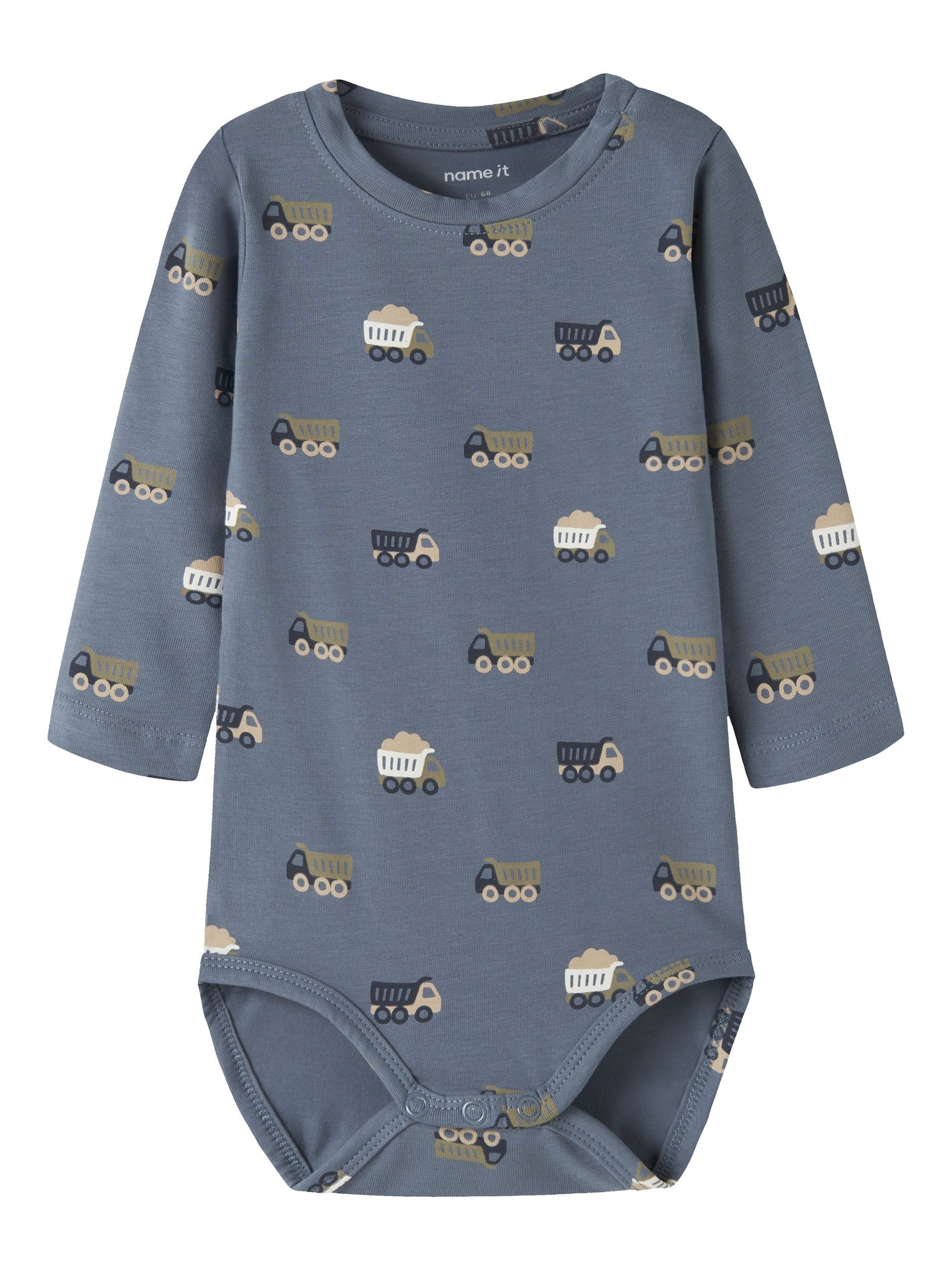 NAME IT Vroels Long Sleeve Bodysuit in Blue Mirage Trucks front view