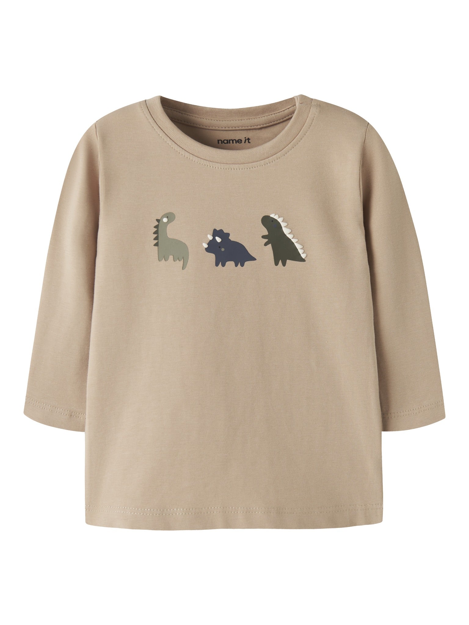 NAME IT Vacion Long Sleeve Top in Sesame Dinos front view