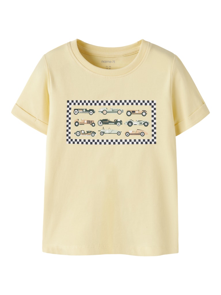 NAME IT Vux Short Sleeve Printed Tee Bright White Giraffe model front view