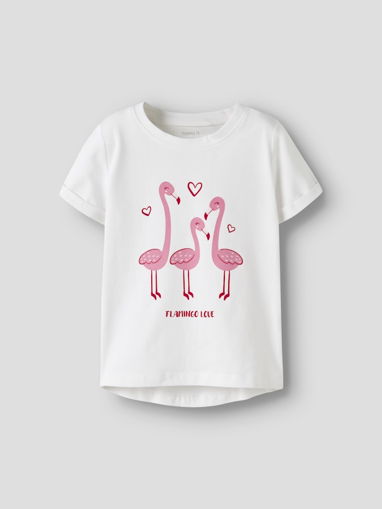 NAME IT Vix Short Sleeve Printed Top Bright White Flamingo Love back view