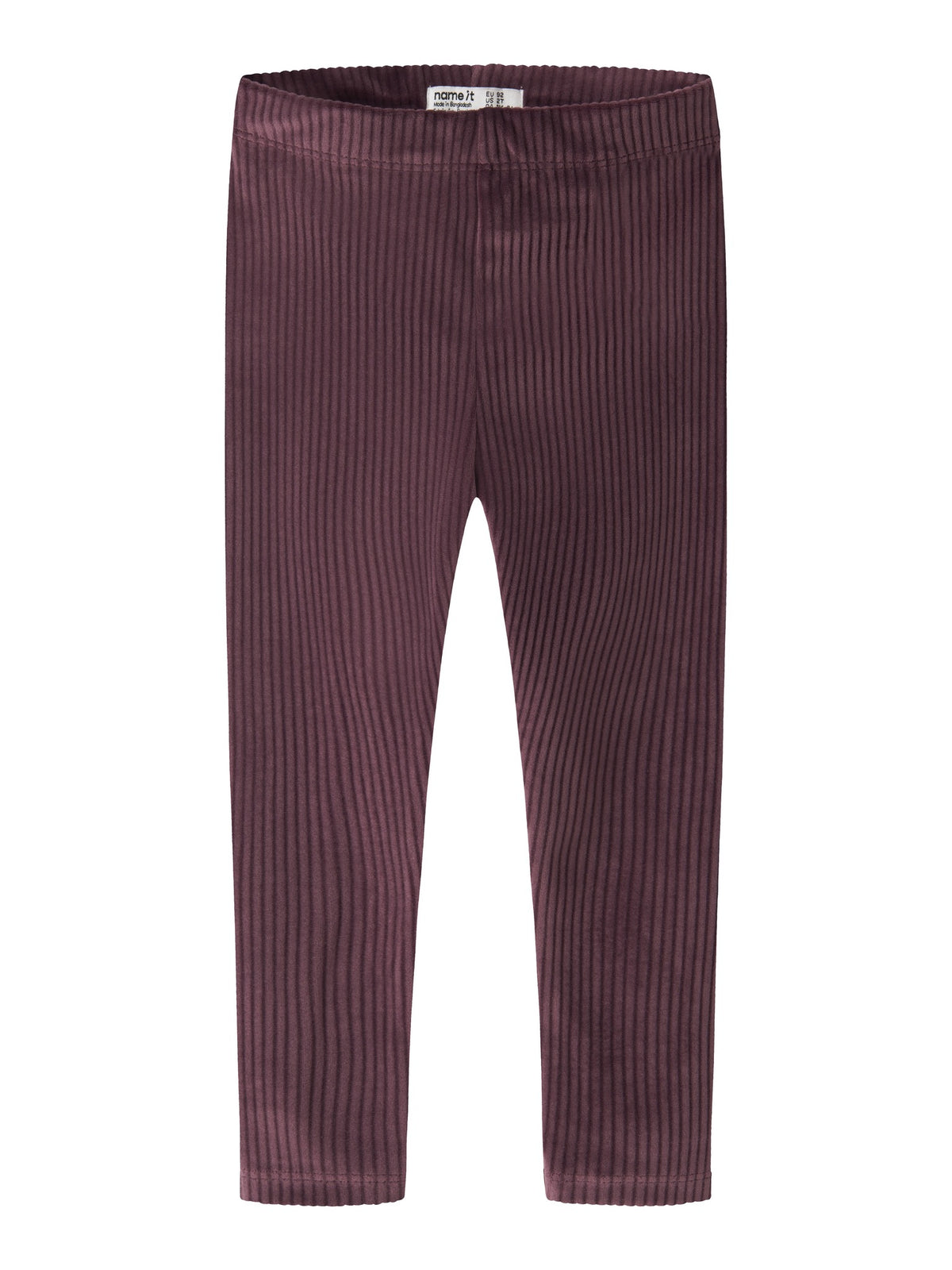 NAME IT Veloa Girls’ Ribbed Velour Leggings in Catawba Grape, front view