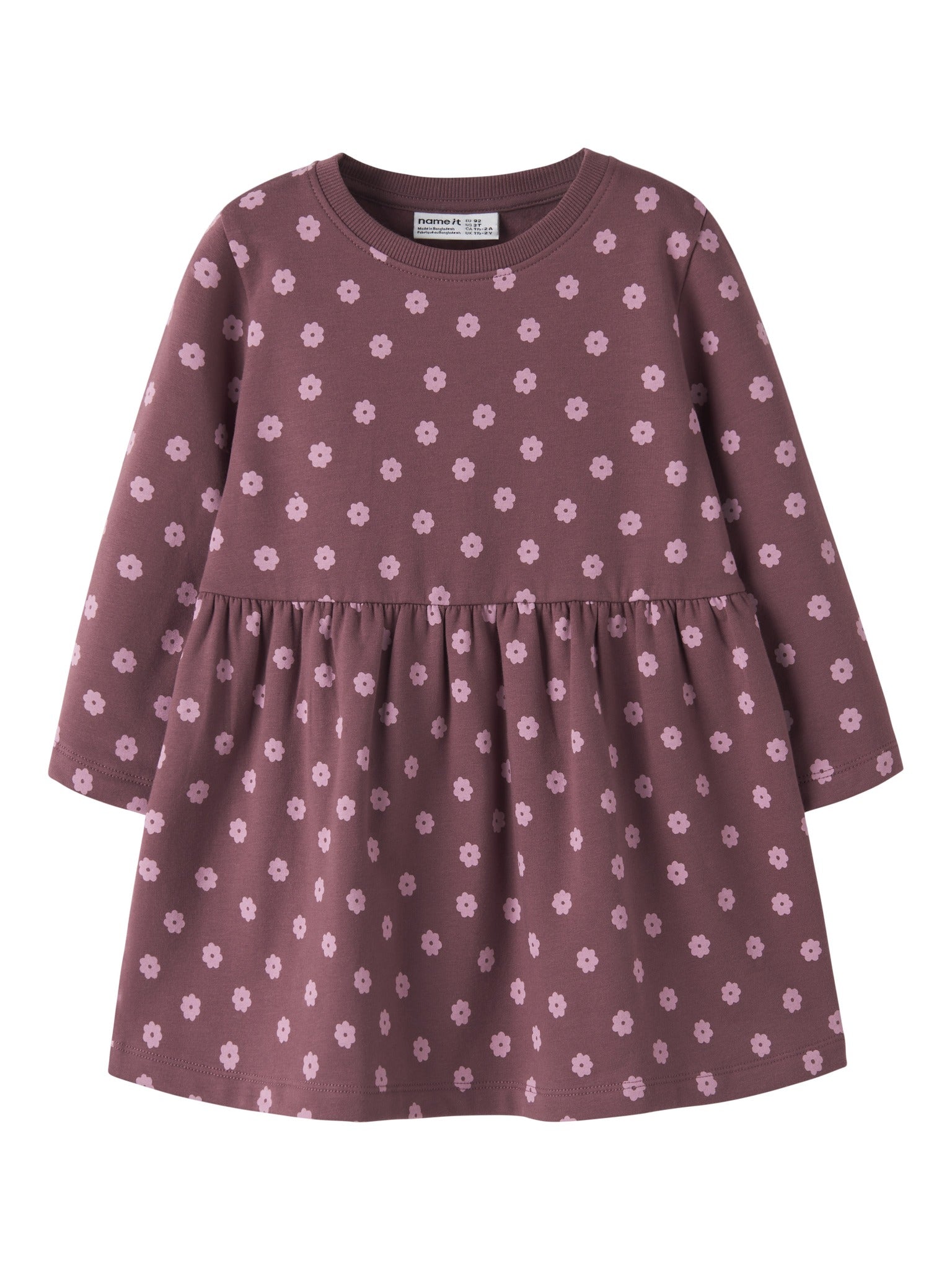 NAME IT Davina Long Sleeve Sweatshirt DRESS in Wild Ginger W. LILAS FLOWER front view