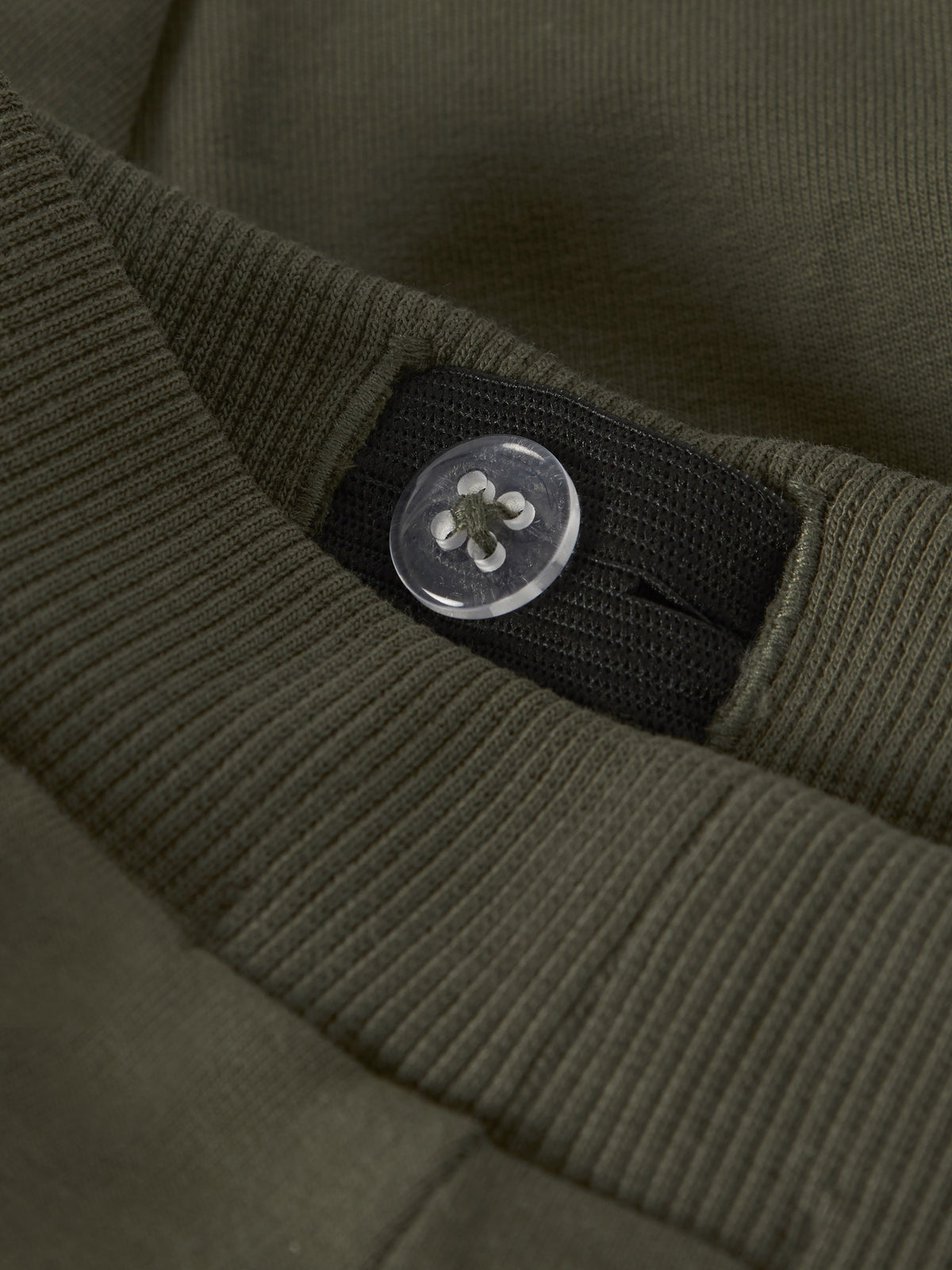 NAME IT Oktav Brushed Sweatpants in Olive Night waistband button detail