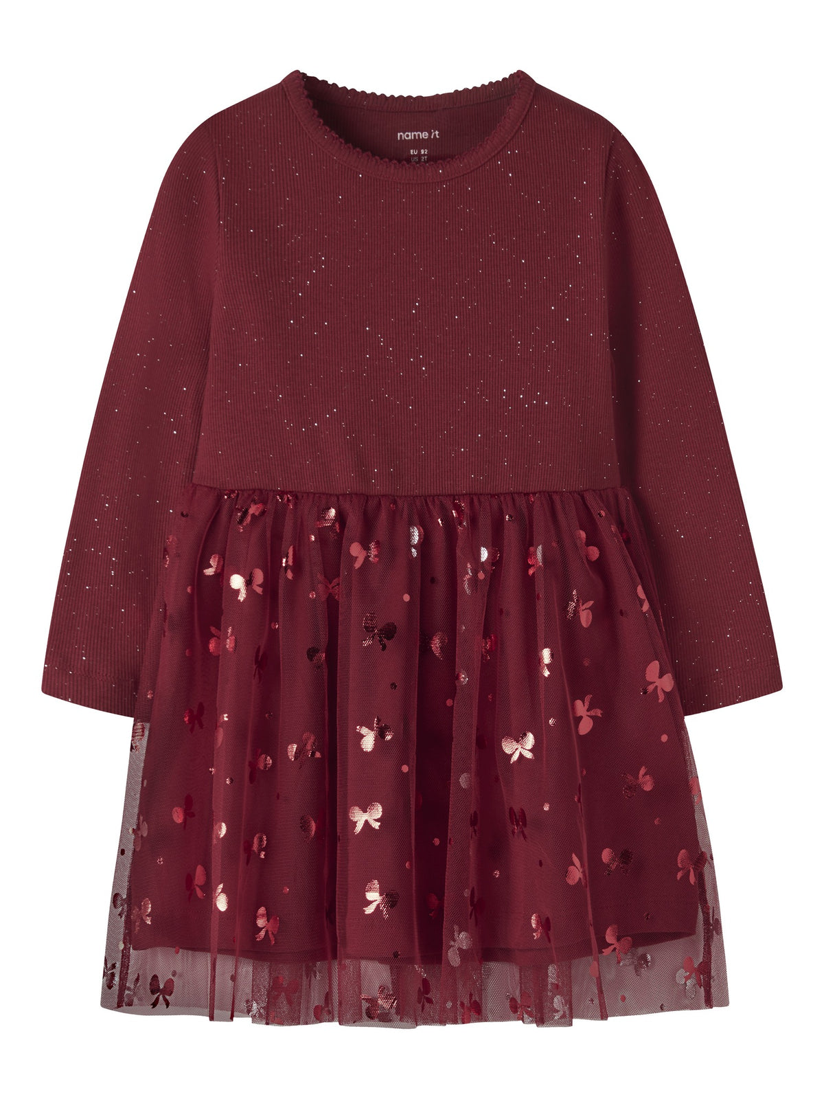 NAME IT Rosally Girls' Dress in Red Dahlia front view