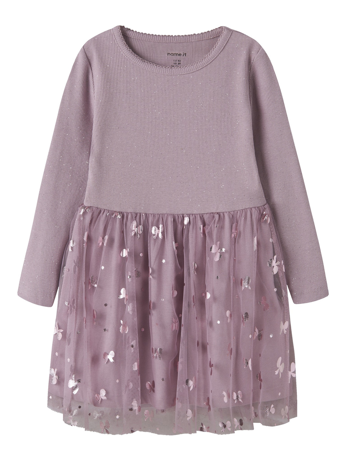 NAME IT Rosally Girls' Dress in Mauve Shadows flat lay