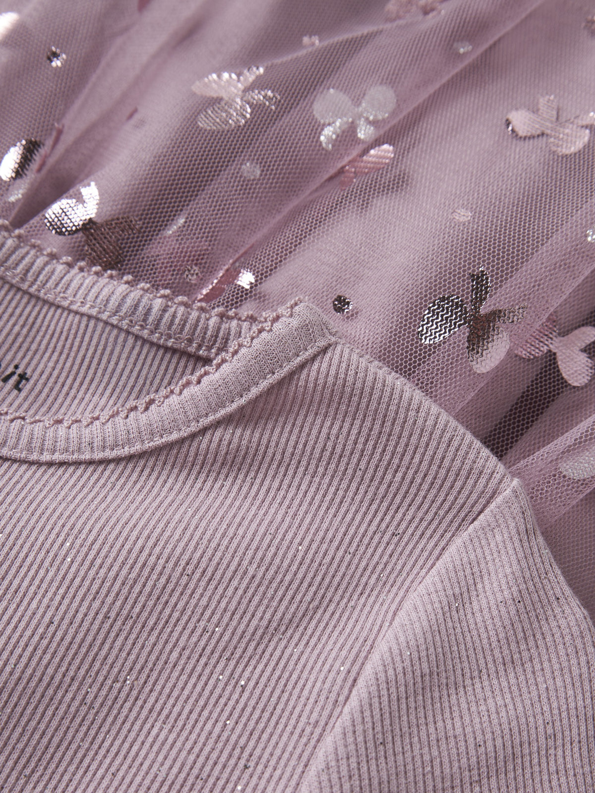 NAME IT Rosally Girls' Dress in Mauve Shadows sequin mesh and ribbed fabric detail