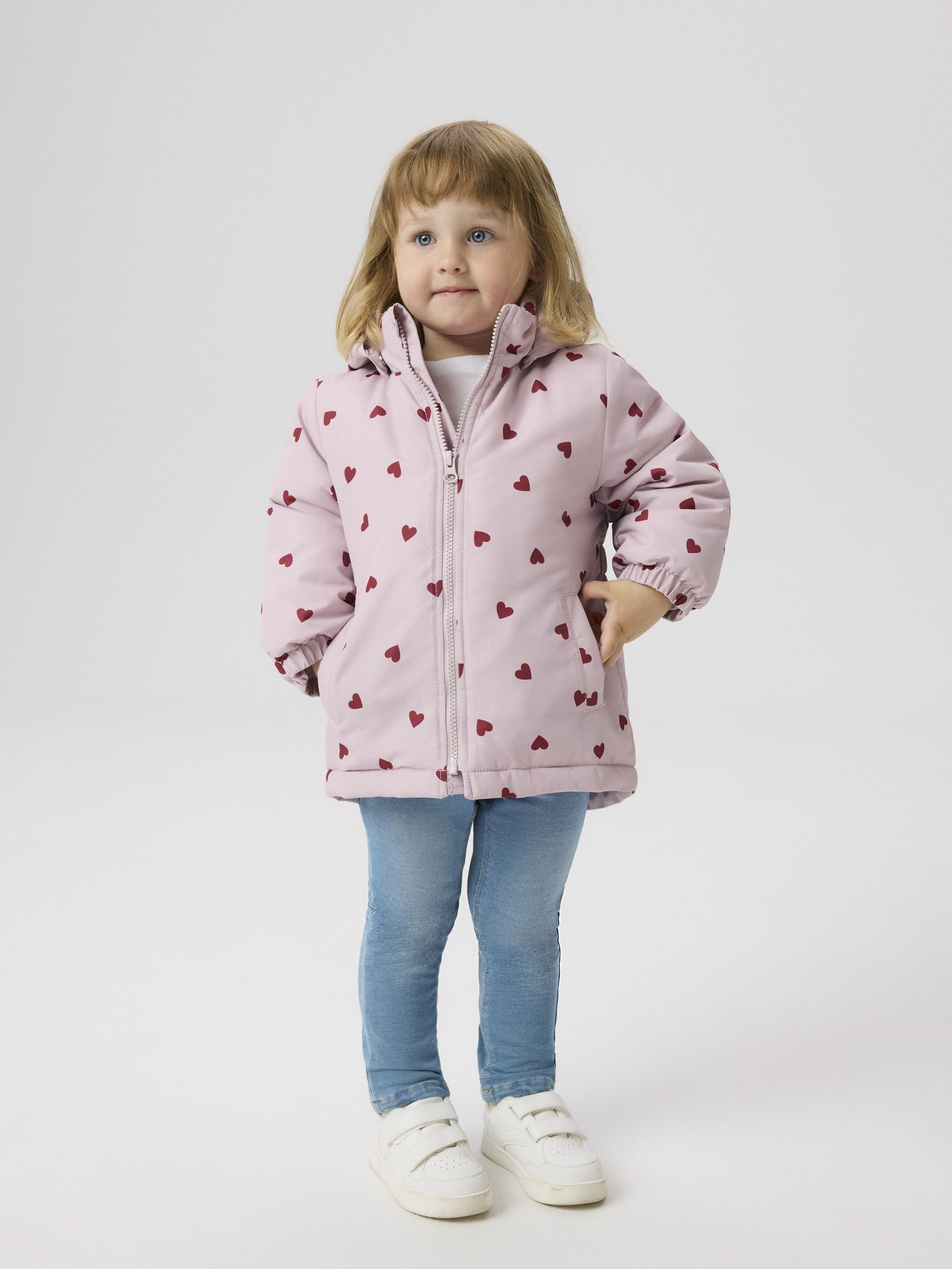 NAME IT Maxi Jacket Pa Aop in Violet Ice heart pattern