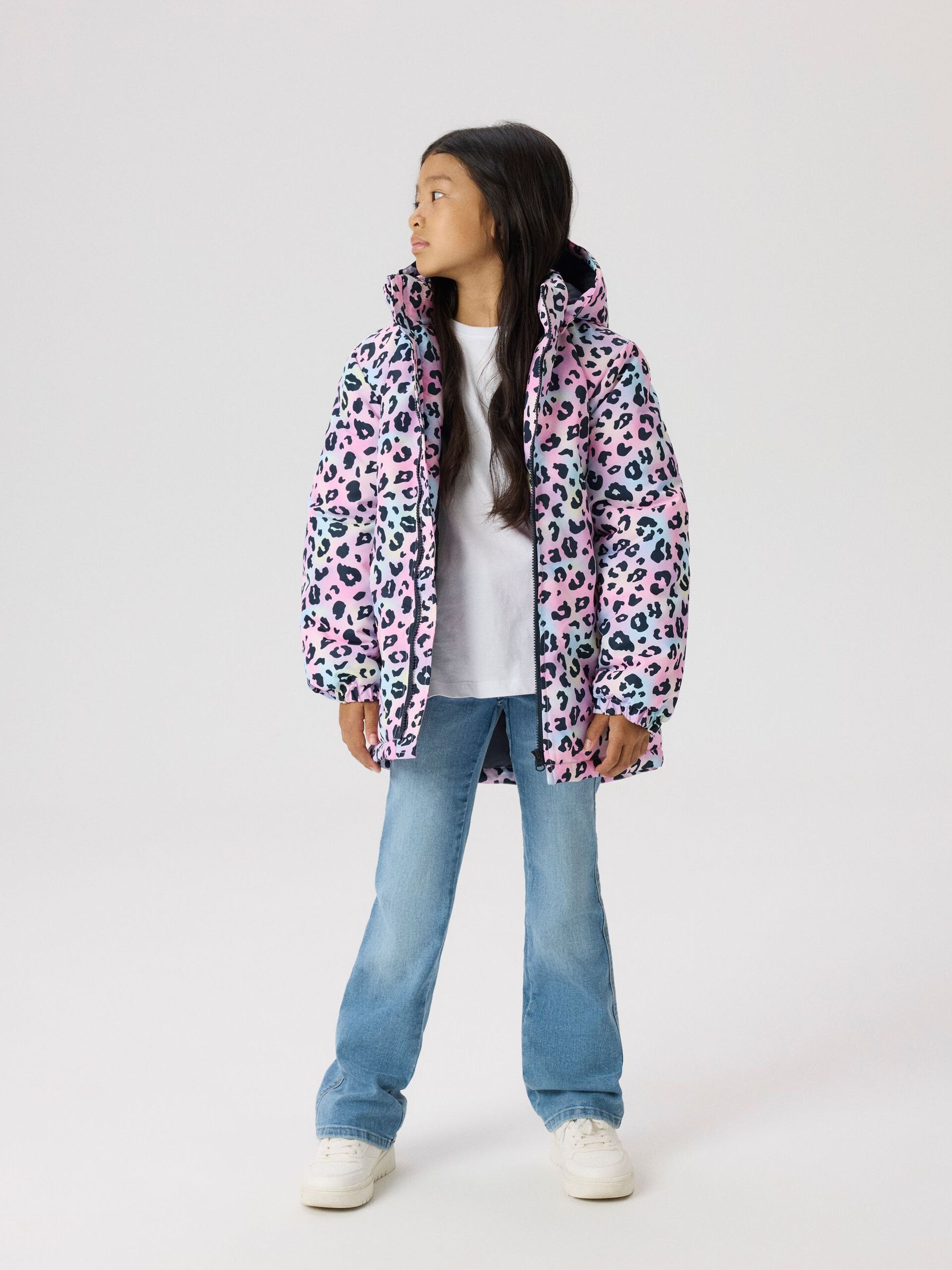Model View NAME IT Kid Girls' Maxi Floral Padded Jacket-Phalaenopsis
