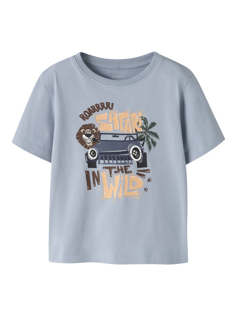 NAME IT Harly Short Sleeve Tee Blue Fog model front view