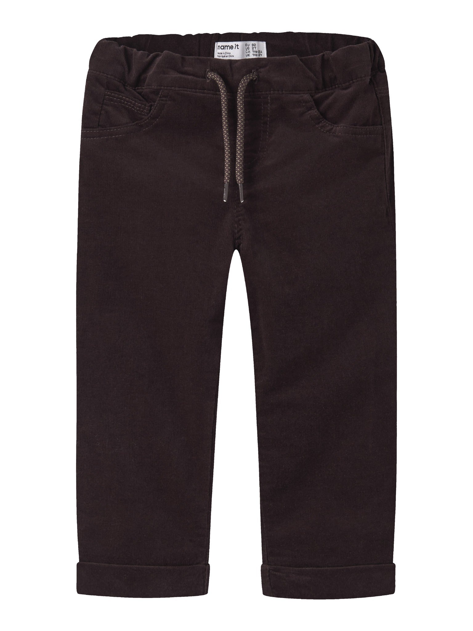 NAME IT Ben Regular Cord Trousers in Chocolate Plum front view