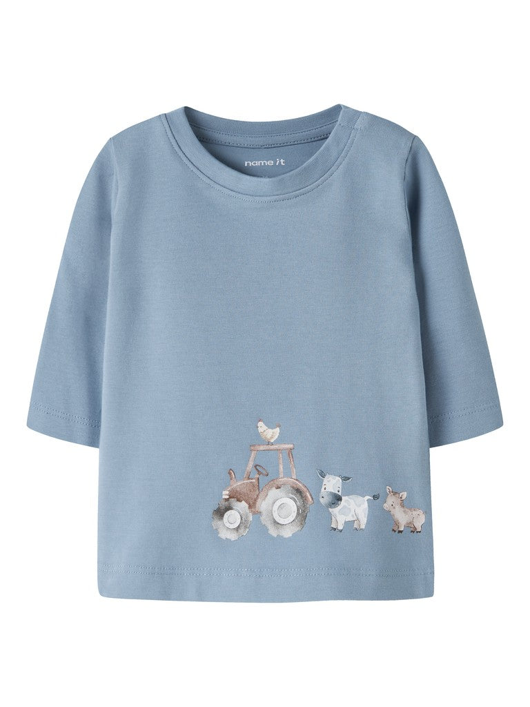NAME IT Laurids Long Sleeve Top in Ashley Blue front view